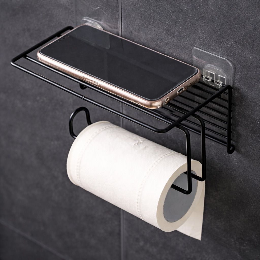 Self Adhesive Toilet Paper Holder with Mobile Stand, Bathroom Accessories Iron Toilet Paper Holder-image-2
