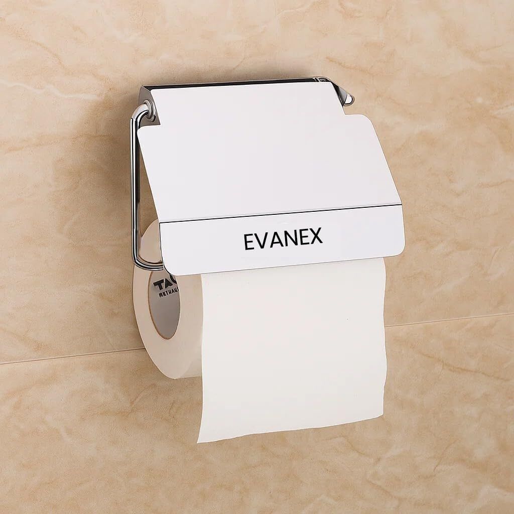 EVANEX Toilet Tissue Paper Holder with Cover | Bathroom Organizer (Vento) Stainless Steel Toilet Paper Holder-image-15