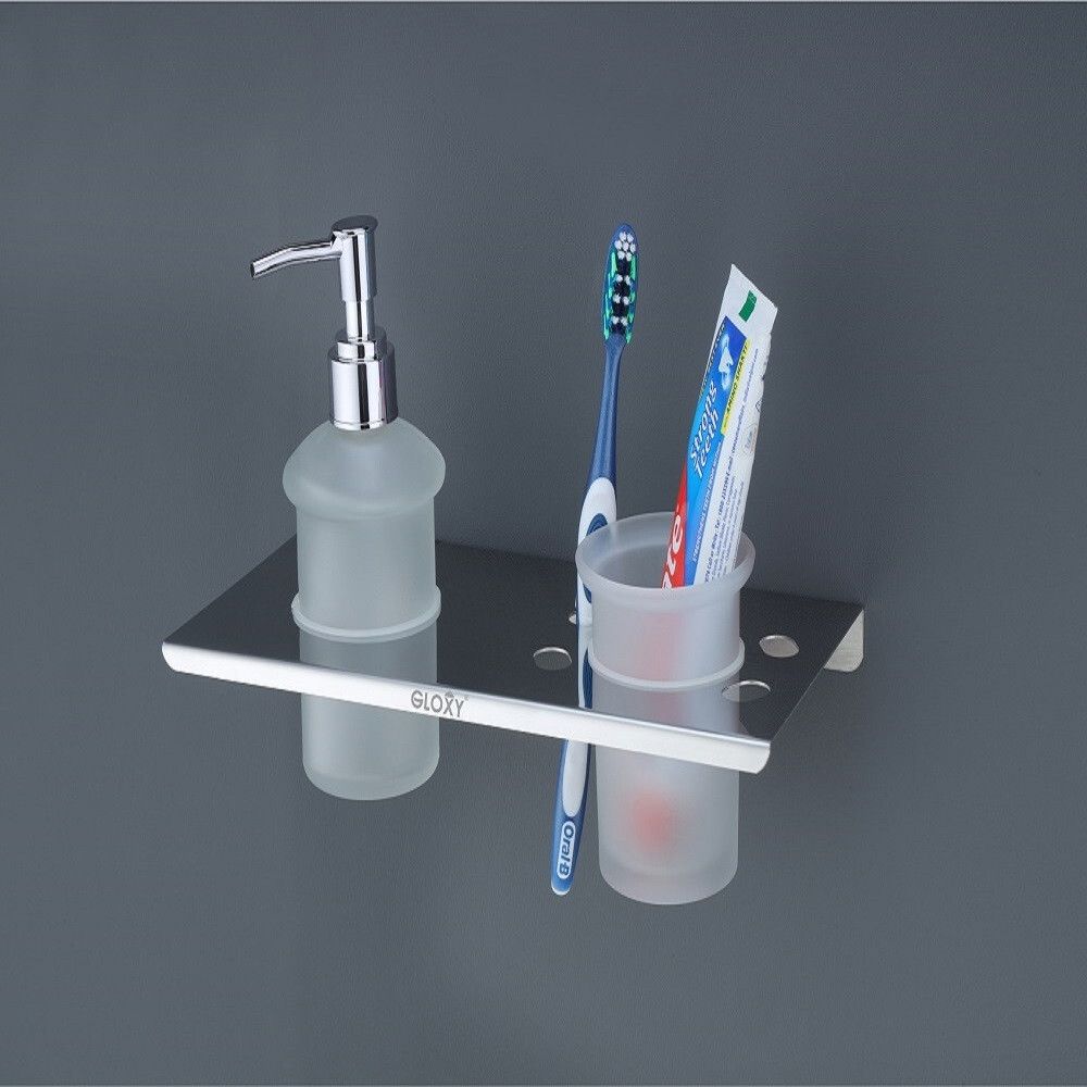 Glass Toothbrush Holder with Smokey Liquid Soap Dispenser | Tumbler Holder Stainless Steel Toilet Paper Holder-image-40