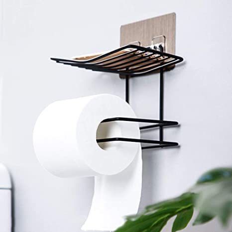 zeinwap Self Adhesive Toilet Paper Holder with Mobile Shelf Iron Toilet Paper Holder-picture-1