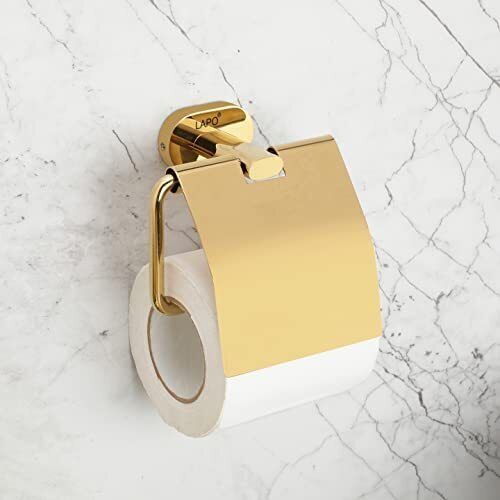 BA Tissue Paper Roll Holder Toilet Roll Holder Toilet Tissue Holder (KIK Gold) Stainless Steel Toilet Paper Holder-image-24