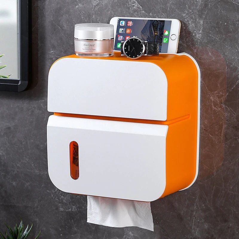 Tissue Box Cover Rectangular Waterproof Wall-Mounted Plastic Toilet Paper Holder