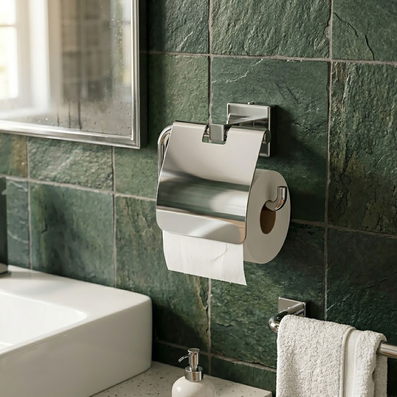 glostella Toilet Paper Holder with flap | Wall Mounted Toilet Roll Dispenser Stainless Steel Toilet Paper Holder-picture-6