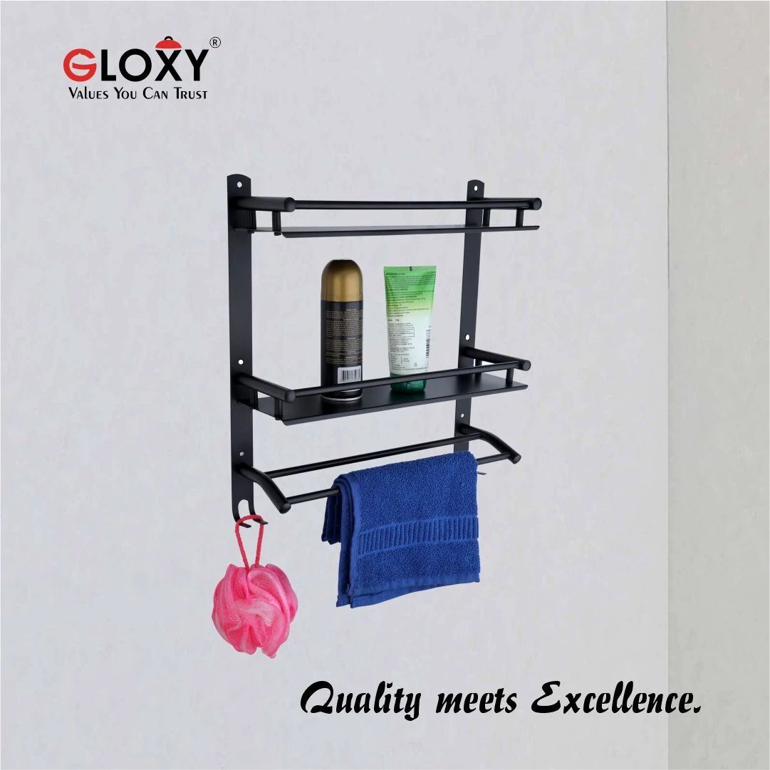 Double Layer Shelf with Towel Road Shelf Organizer Black Towel Holder Stainless Steel Toilet Paper Holder-image-39