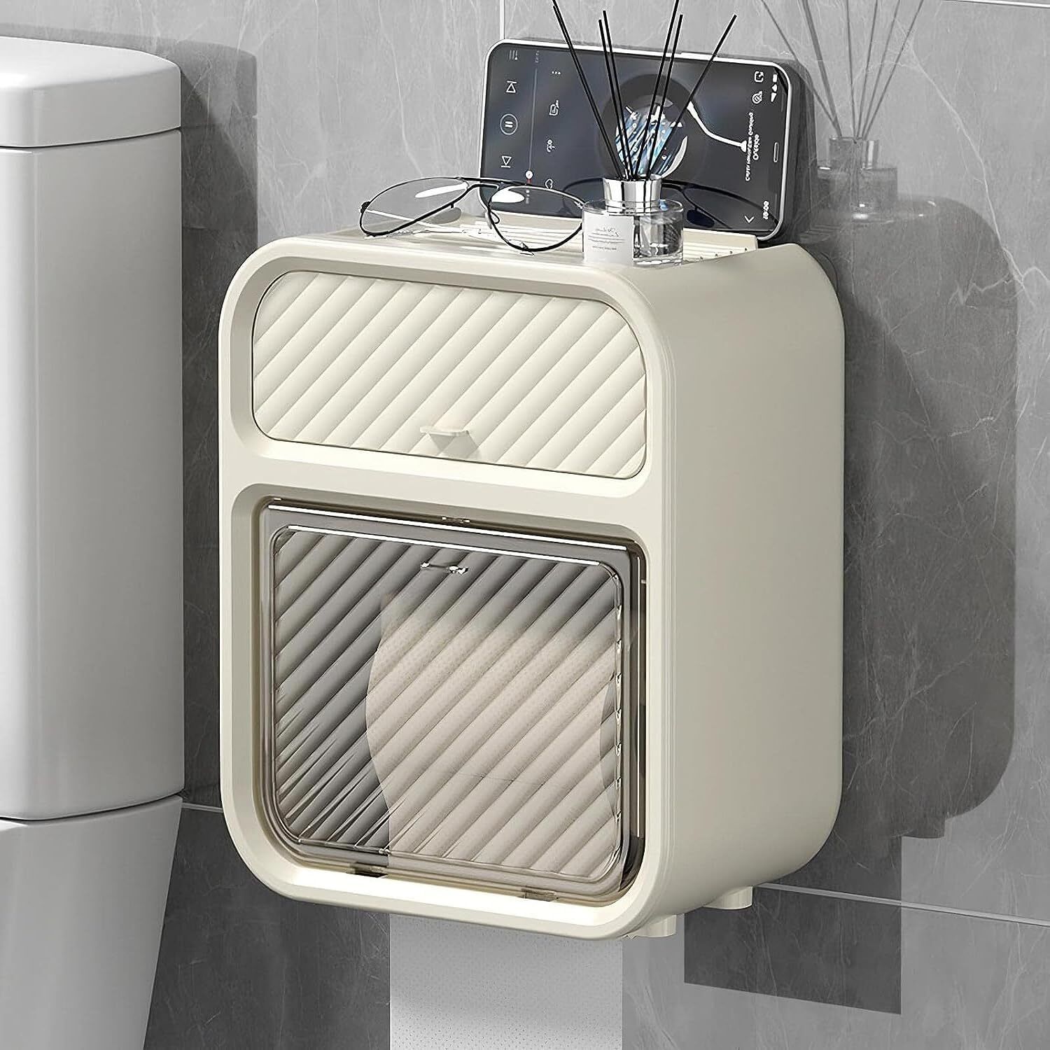 Punch-Free Paper Holder Wall-Mounted Toilet Paper Box Tissue Box Plastic Toilet Paper Holder-image-41
