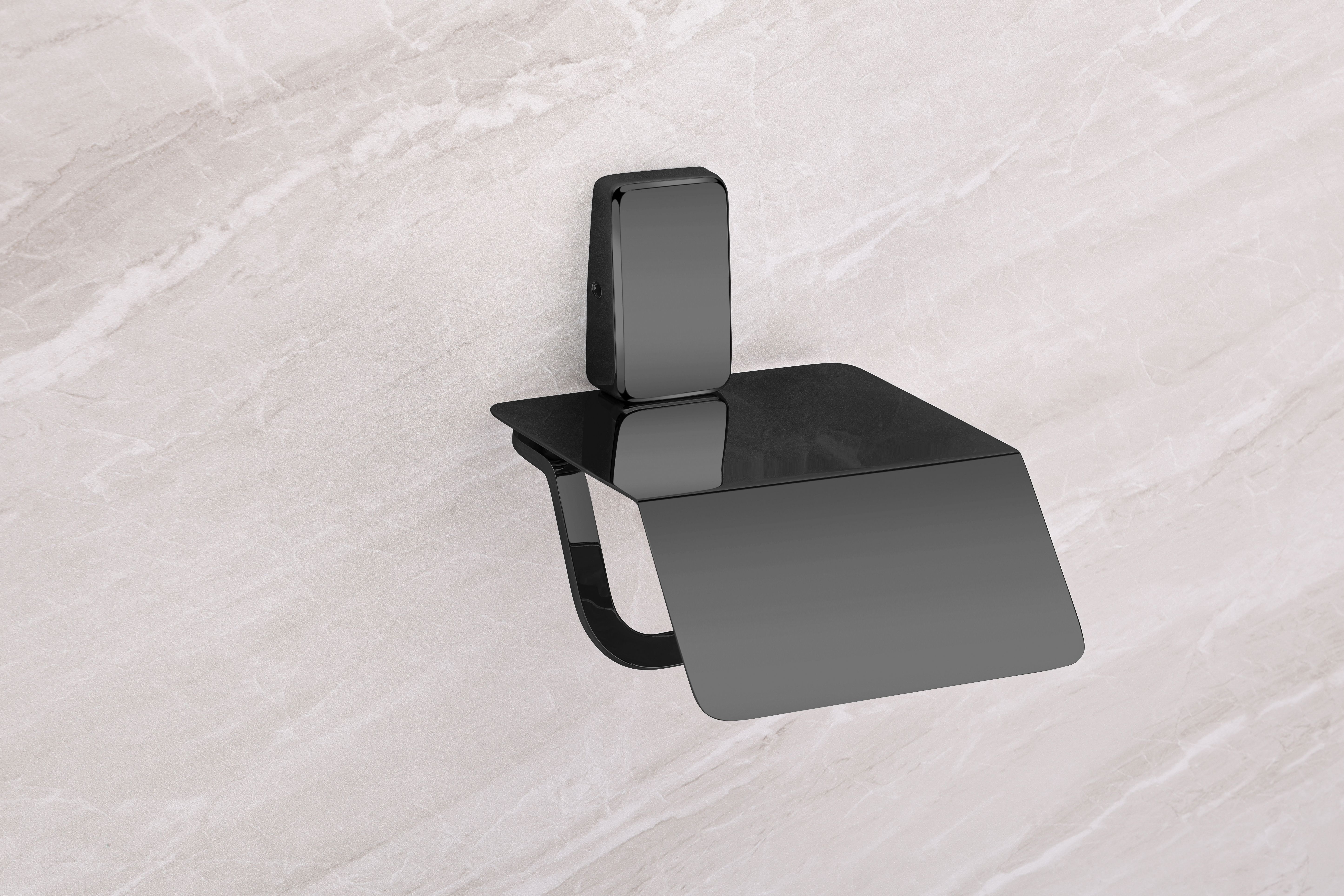 Paper Holder with Flap Toilet Roll Holder Fortte Black ( Pack Of 1) Stainless Steel Toilet Paper Holder-image-1