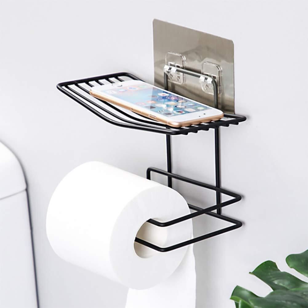 Wall Mounted Toilet Paper Holder with Shelf Iron Toilet Paper Holder-image-32