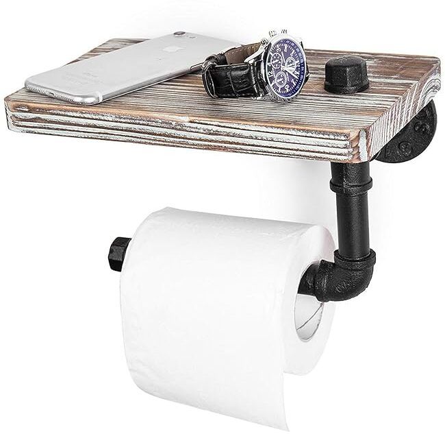 indian decor 45842 Industrial-Style Wall-Mounted Pipe Toilet Paper Holder Iron Toilet Paper Holder-picture-23