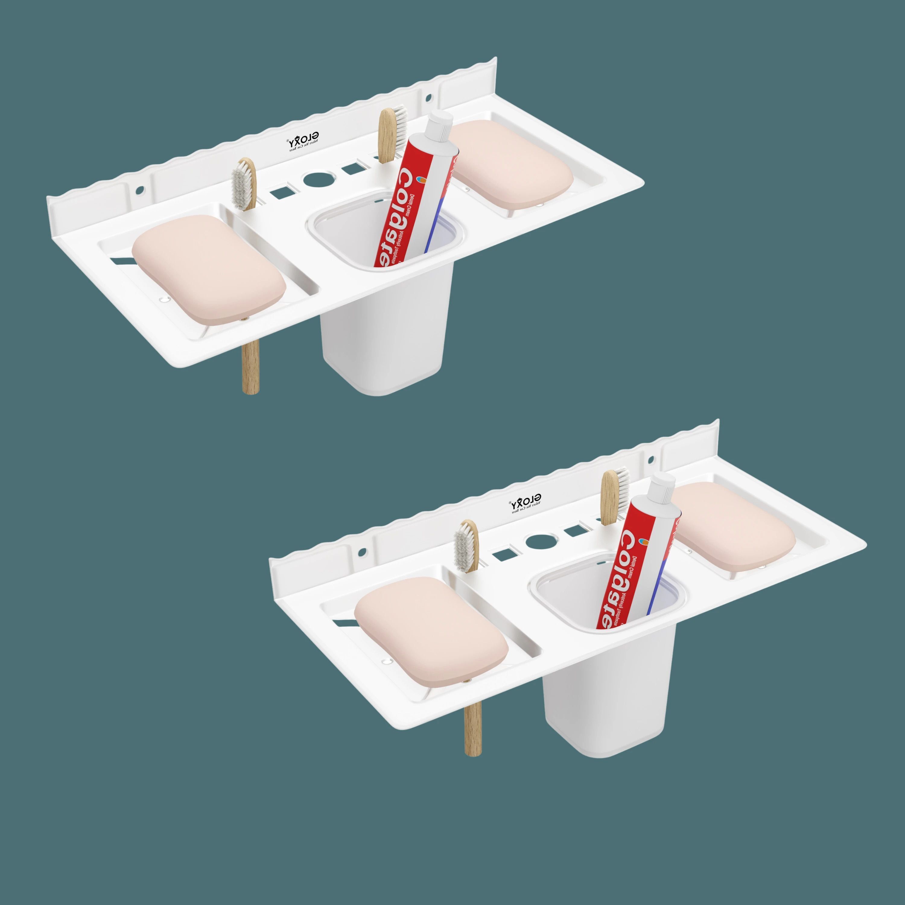 4 in 1 Soap Dish & Toothbrush Rack | Unbreakable White Acrylic Set – Pack of 2 Acrylic Toilet Paper Holder-image-27