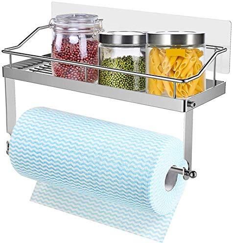 31489 Wall Mounted Paper Towel Storage Organizer Holder with Shelf for Bathroom Iron Toilet Paper Holder-image-13