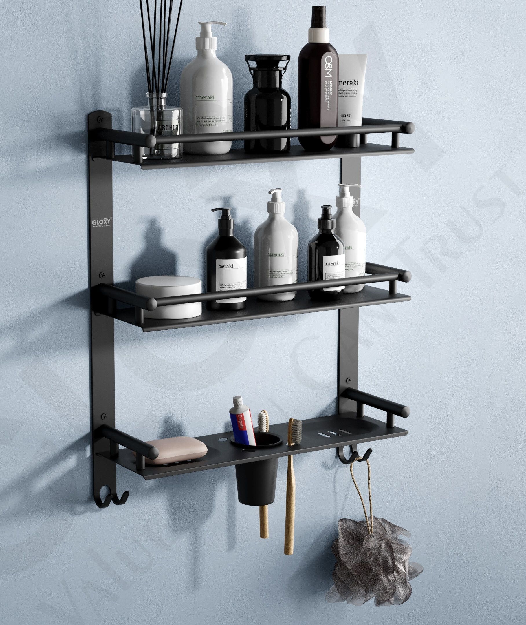 3-Tier Bathroom Storage Rack with Soap Dishes, Toothbrush Holder & Towel Bar Stainless Steel Toilet Paper Holder-image-30