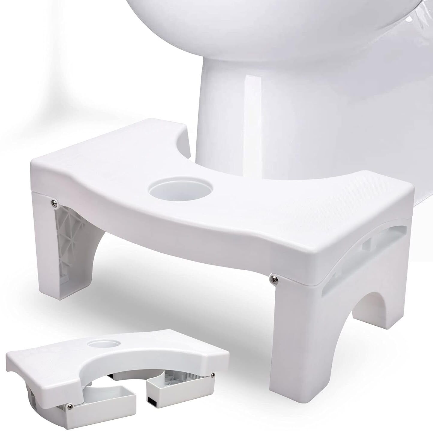 Foldable Toilet Foot Stool with Non Slip Base Heavy Duty Plastic 7 Inch Height Foldable Safety Frames for Toilet