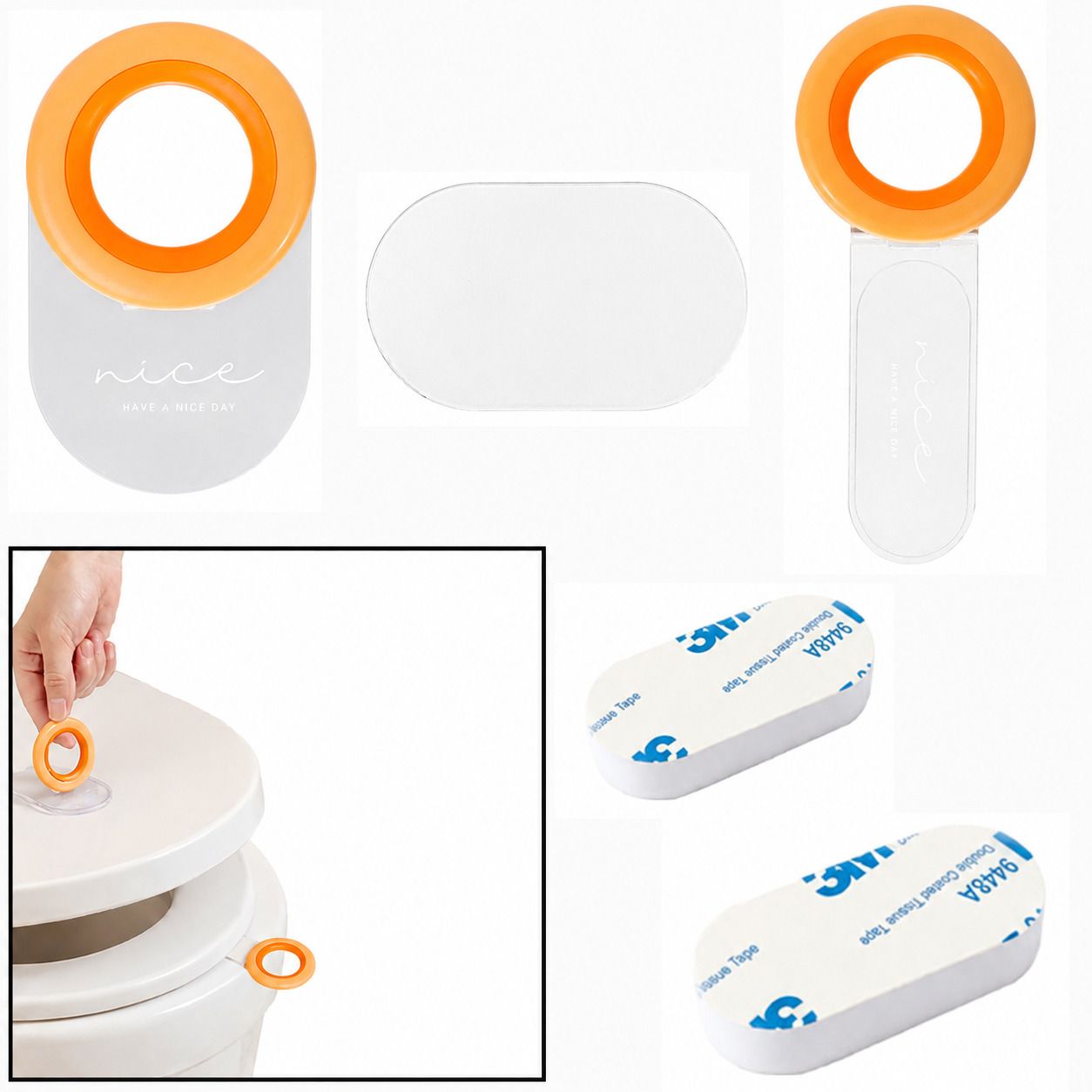 Touch Free Toilet Seat Lifter Handle – Hygienic Bathroom Lid Opener (Orange) Adhesive Fit Toilet Seat Lid Lock-image-49