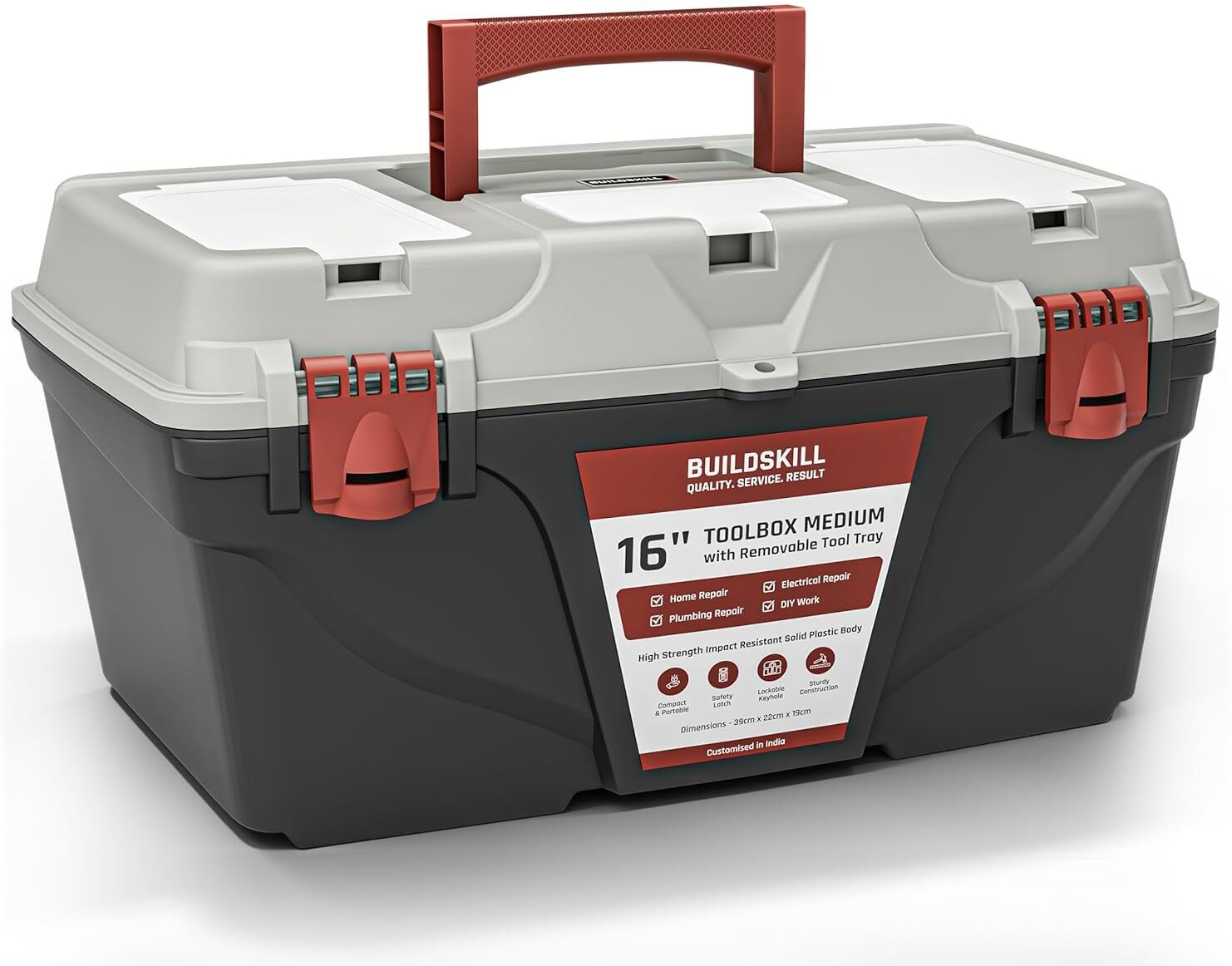 buildskill BPTBME 16" Medium Tool Box with Removable Tool Tray | Latch Lock & Key Hole Tool Box with Tray-picture-27