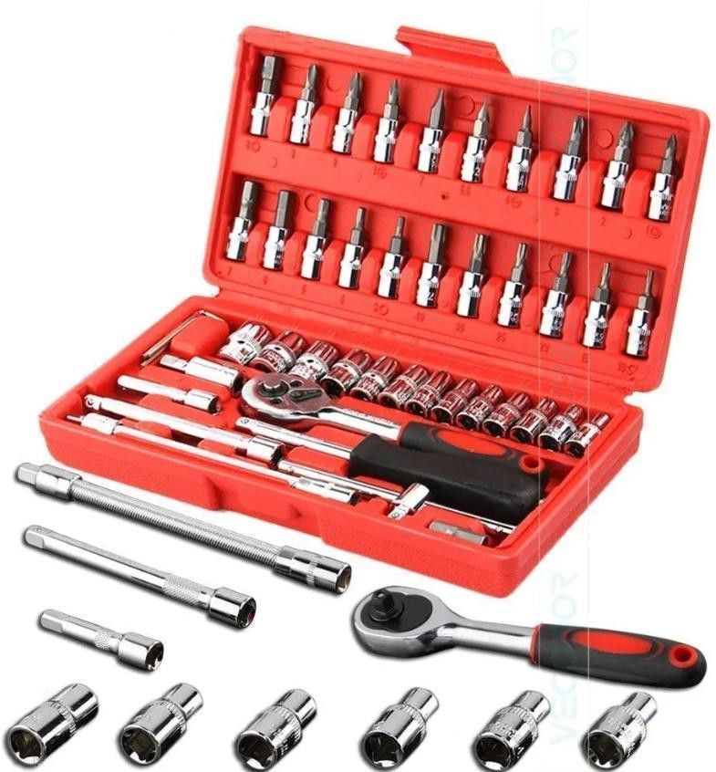 TK0046 46 Pieces Socket Wrench Set with 1/4 inch Screwdriver Drive Socket Tool Box-image-10