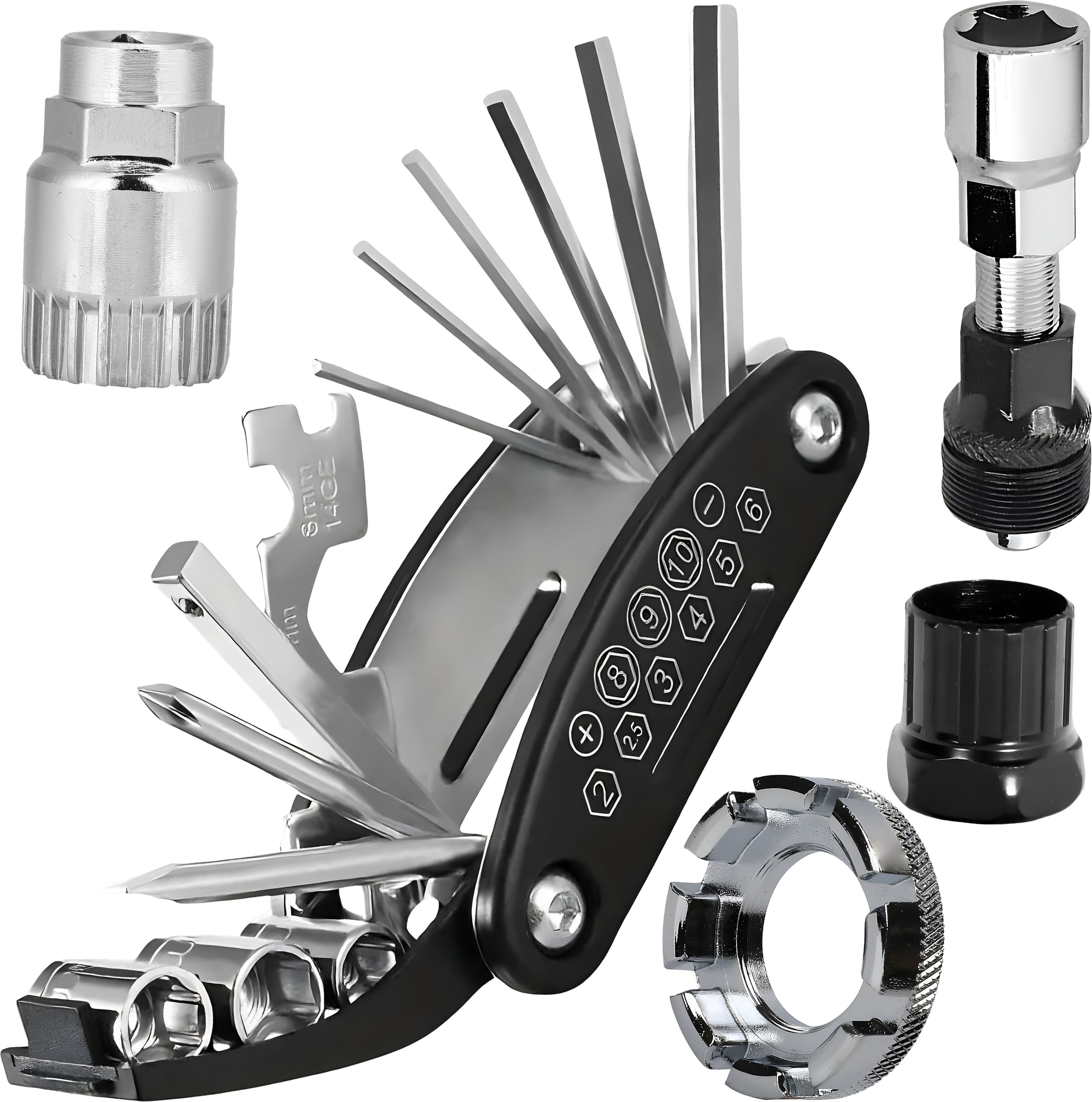 razaiq 16 in 1 Bicycle Repair Tool Kit with Freewheel Remover Tool, Bottom Bracket Cycling Removal Tool, Bicycle Crank Puller and 8 Way Spoke Nipple Key for MTB Road-picture-23