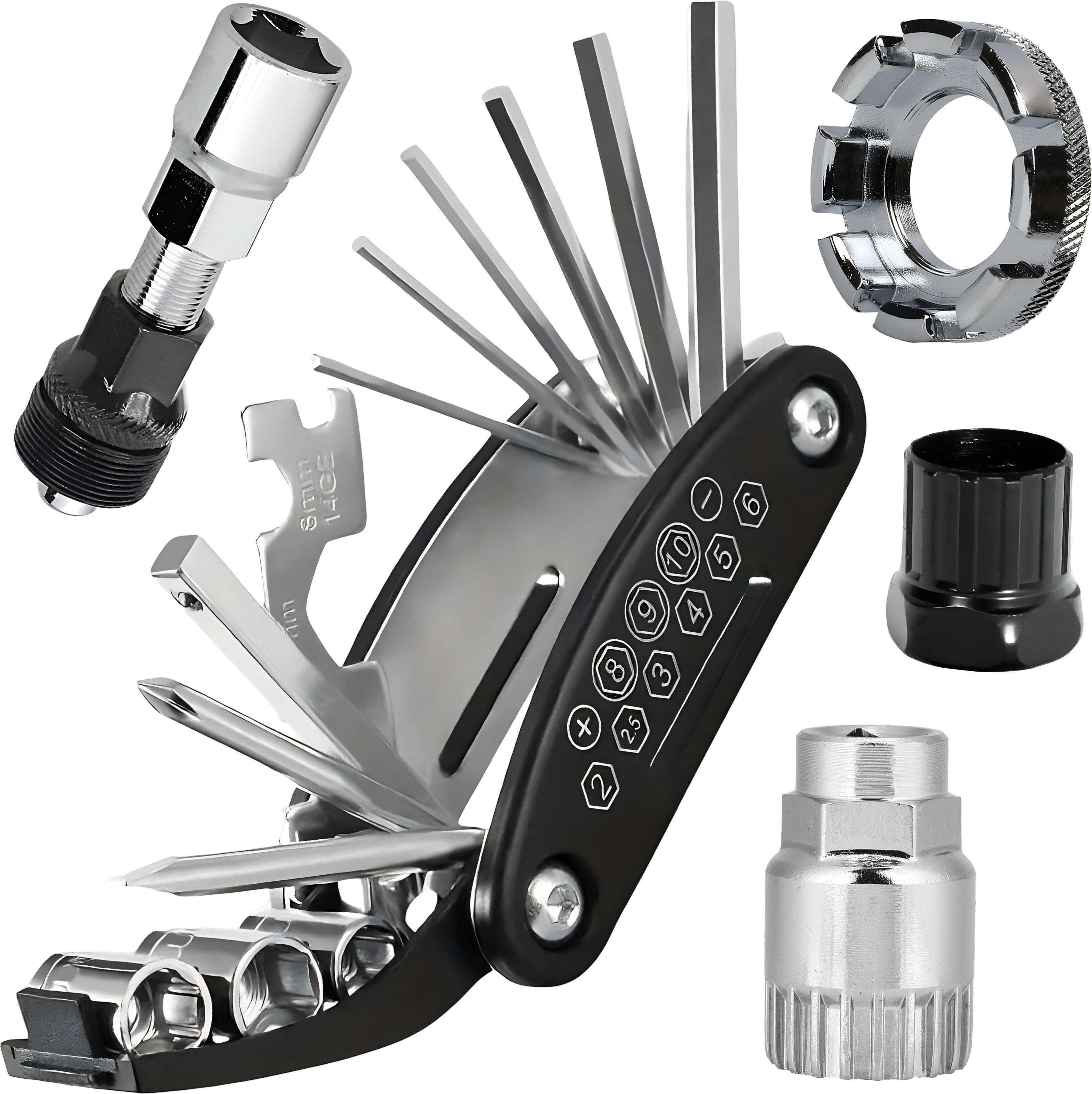 razaiq Heavy Duty 16 in 1 Bicycle Tool Kit with Bottom Bracket Remover, Freewheel Cycling Removal Tool, Crank Puller and 8 Way Spoke Nipple Key-picture-36