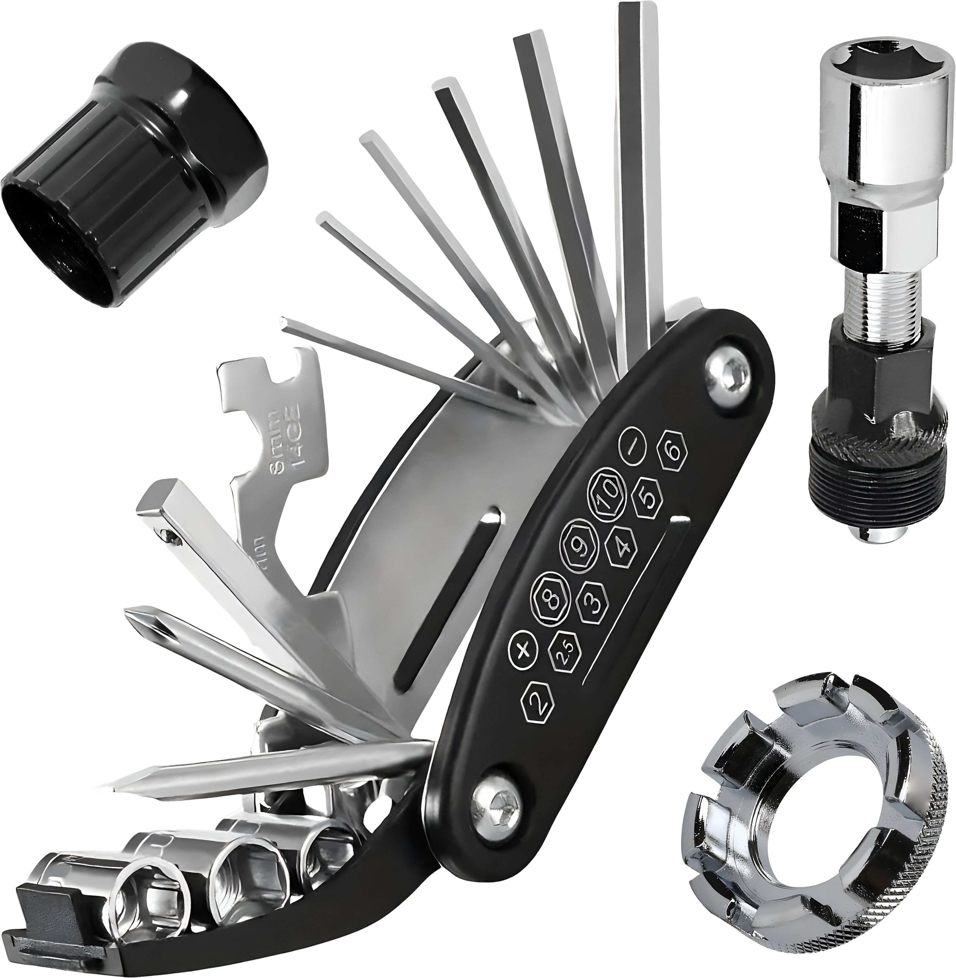 razaiq 16 in 1 Bicycle Repair Tool Kit with Bottom Bracket Removal Tool, 8 Way Spoke Cycling Nipple Key, Crank Puller Extractor, Multi Function Maintenance Set for MTB Road-picture-42