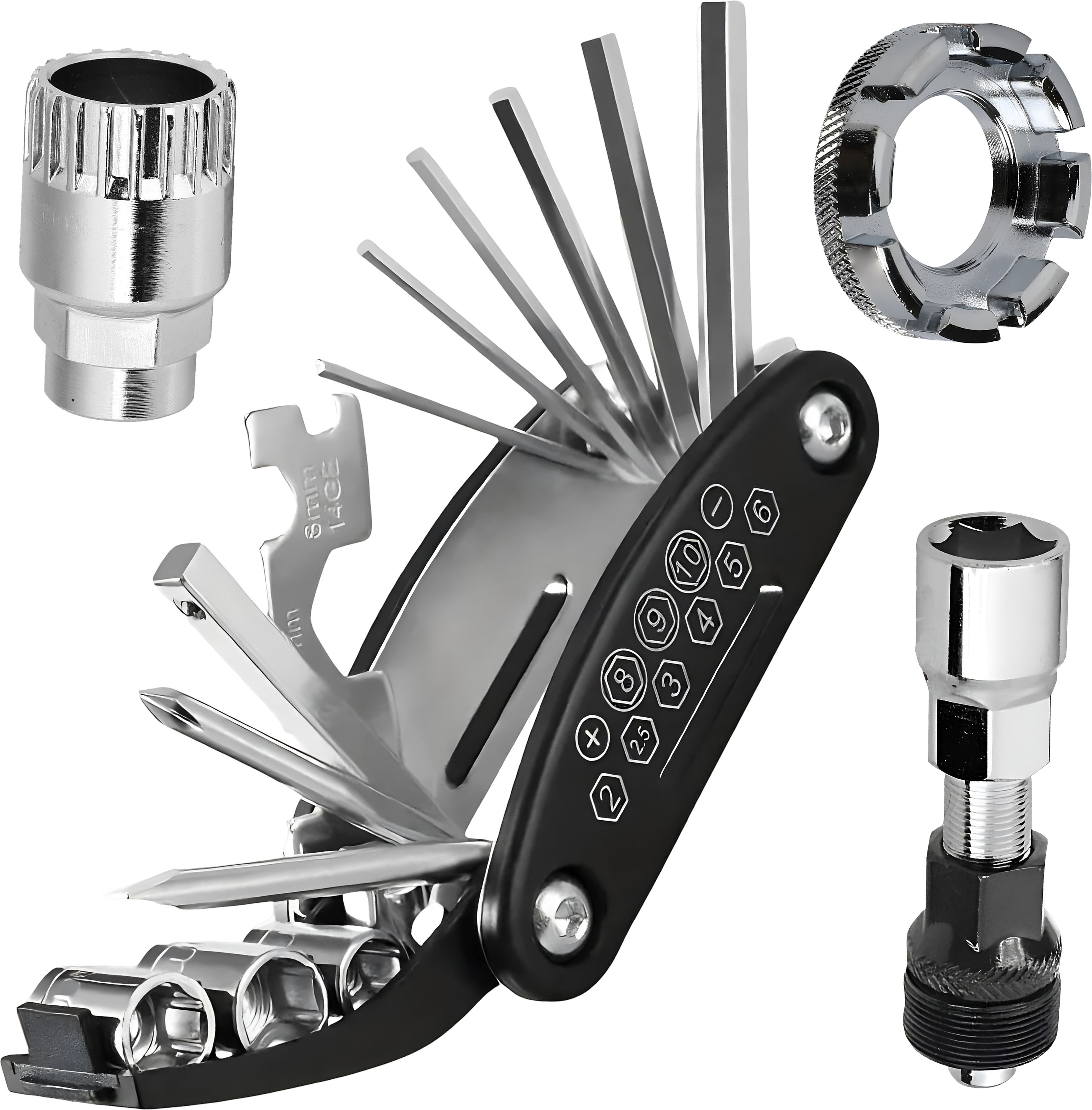 razaiq Bicycle 16 in 1 Repair Tool Kit with Bottom Bracket Removal Tool, Crank Puller Cycling and 8 Way Spoke Nipple Key for MTB, Road, BMX, Hybrid Cycle Maintenance-picture-26