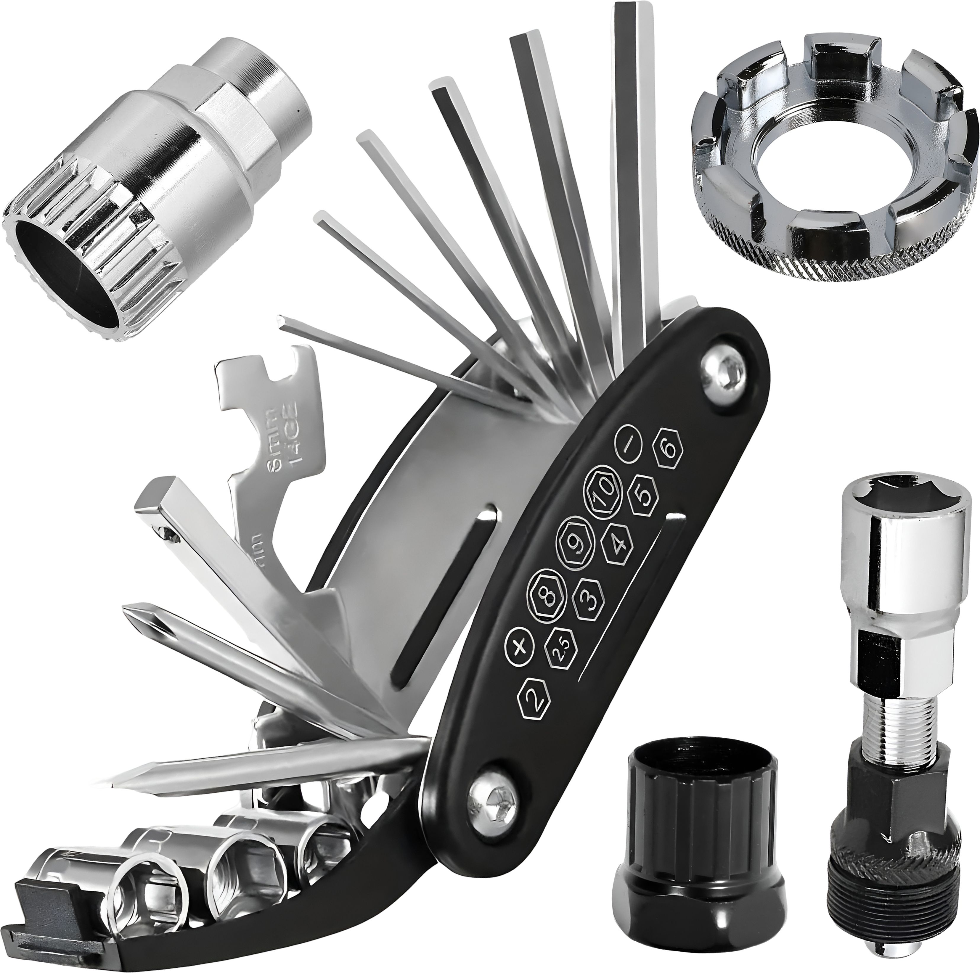 razaiq Cycle Workshop Tool Kit 16 in 1 with Bottom Bracket Remover, Bicycle Crank Cycling Puller, Freewheel Remover Tool & 8 Way Spoke Nipple Key-picture-34