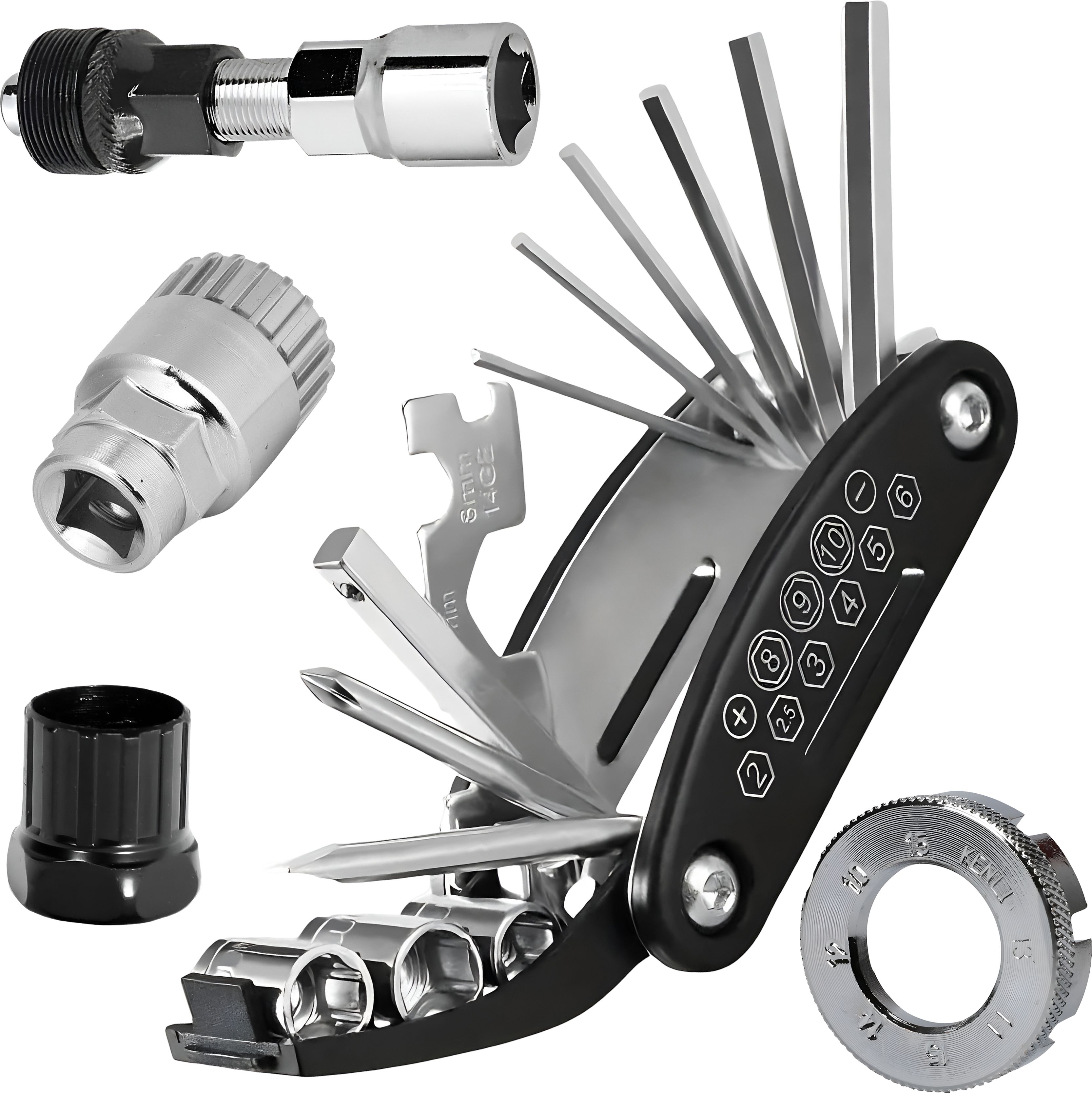 razaiq Professional 16 in 1 Bicycle Tool Kit with Freewheel Remover, Bottom Bracket Cycling Removal Tool, Crank Puller & 8 Way Spoke Nipple Key for MTB Road-picture-31