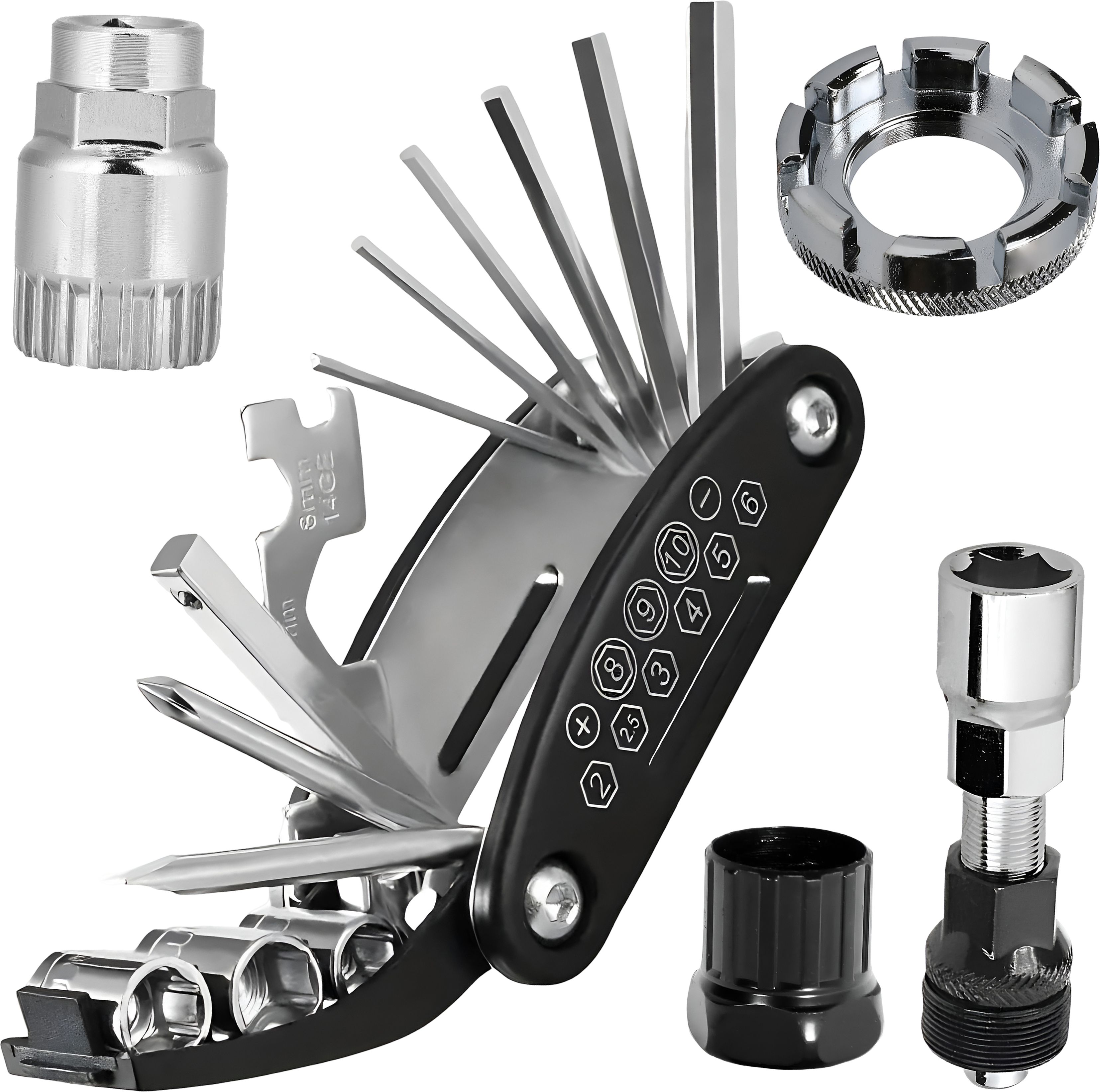 razaiq Professional Bicycle Tool Kit 16 in 1 with Freewheel Remover, Bottom Bracket Cycling Removal Tool, Crank Puller & 8 Way Spoke Nipple Key for Cycle-picture-37