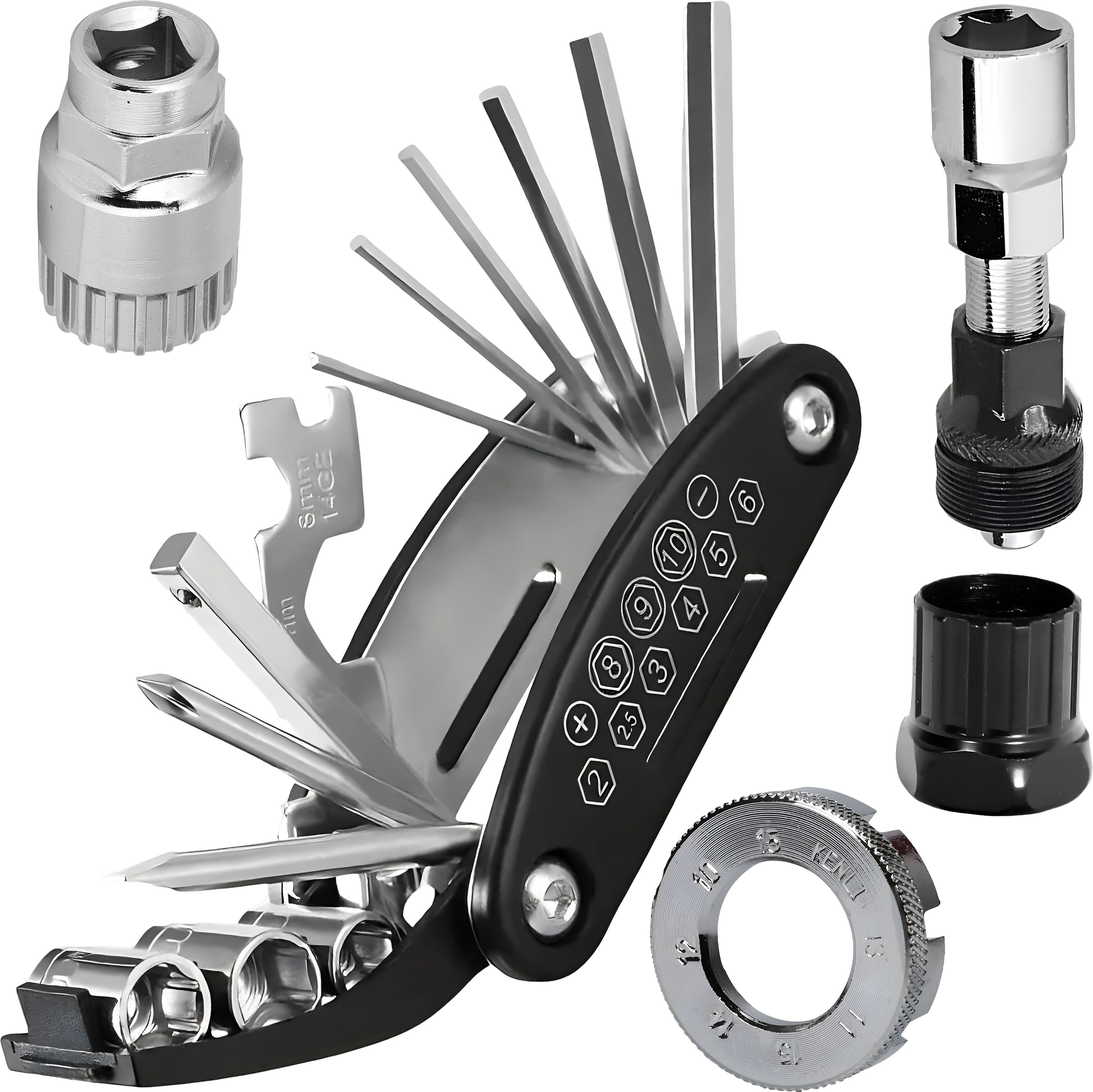 razaiq Bicycle Maintenance Tool Kit 16 in 1 with Crank Puller, Bottom Bracket Cycling Removal Tool, Freewheel Remover & 8 Way Spoke Nipple Key for MTB Road-picture-47