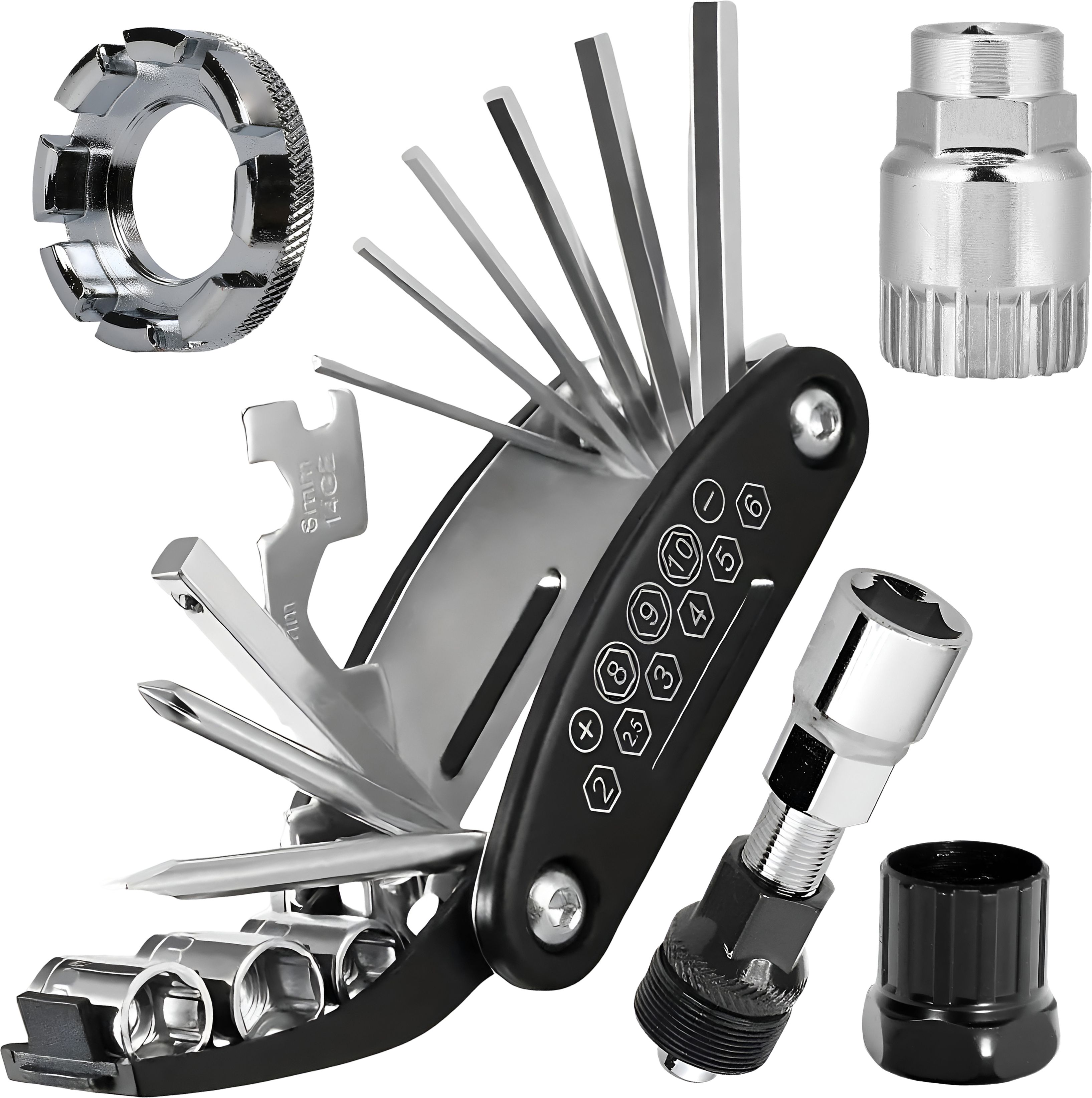 razaiq Complete 16 in 1 Bicycle Workshop Tool Kit with Crank Puller, Bottom Cycling Bracket Removal Tool, Freewheel Remover and 8 Way Spoke Nipple Key-picture-10