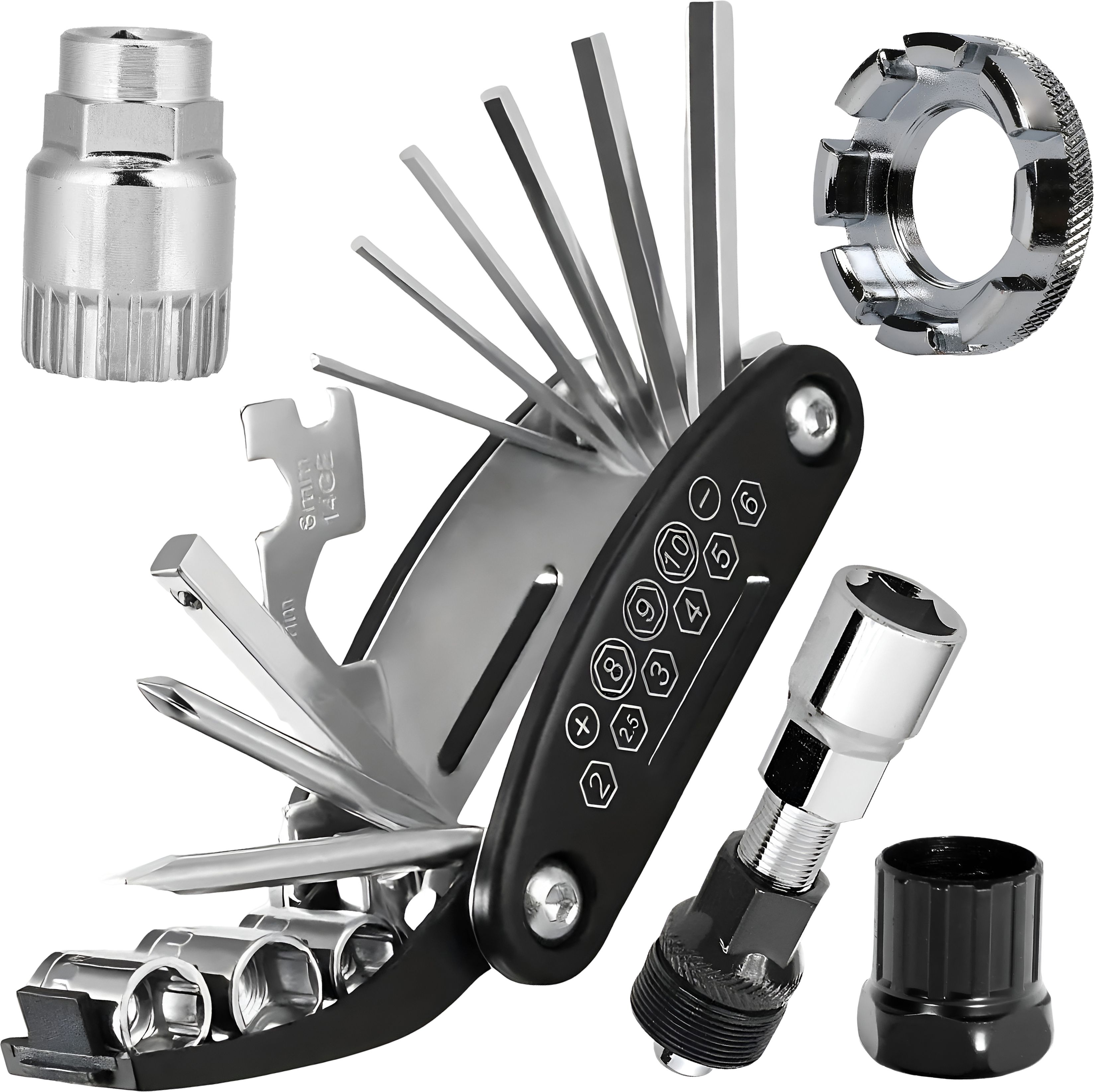 razaiq Professional 16 in 1 Cycle Maintenance Tool Kit with Bottom Bracket Remover Cycling Freewheel Removal Tool, Bicycle Crank Puller and 8 Way Spoke Nipple Key-picture-29