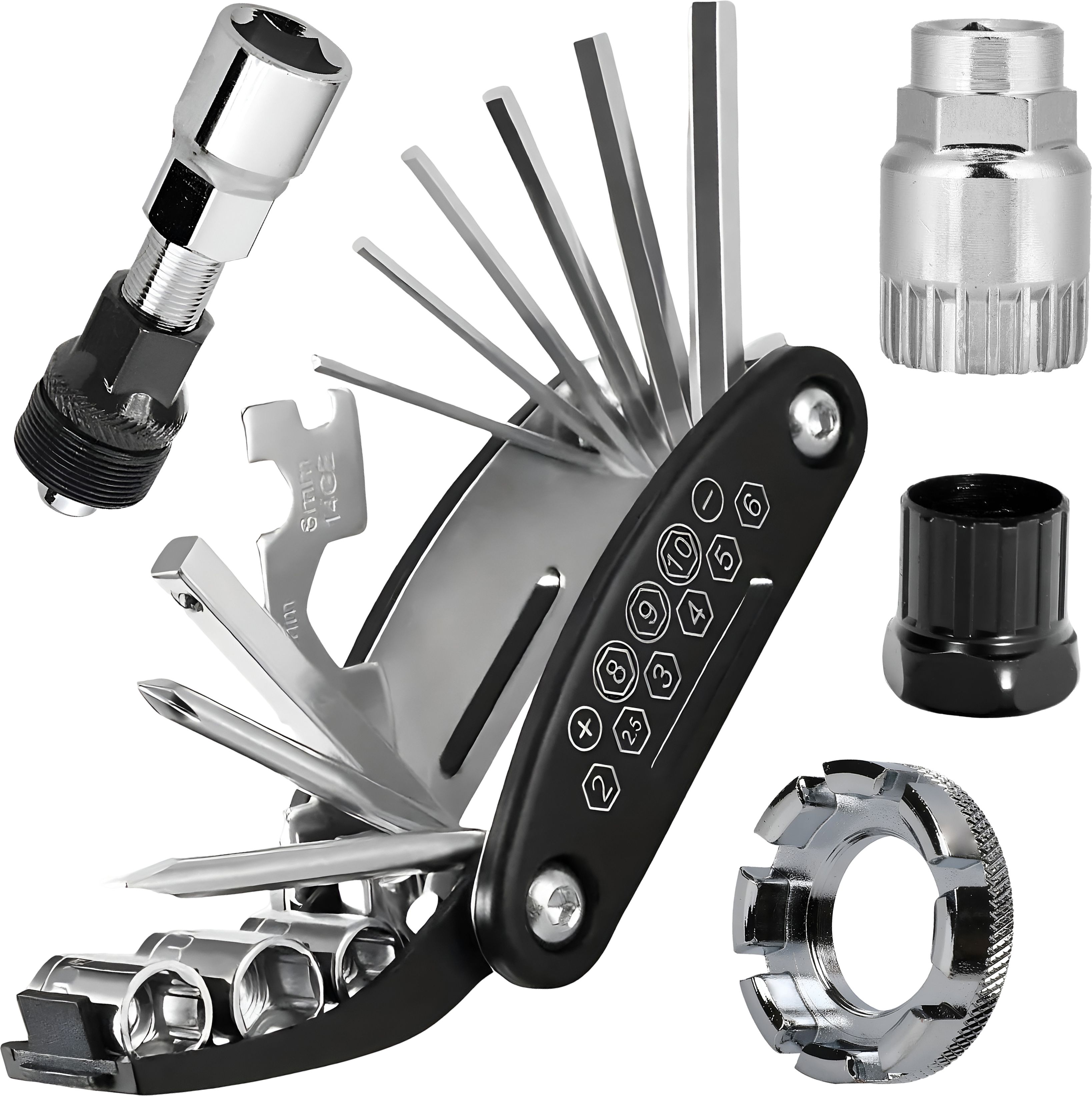 razaiq Multi Function 16 in 1 Cycle Repair Tool Set with Bottom Bracket Removal Cycling Tool, Freewheel Remover, Bicycle Crank Puller and 8 Way Spoke Nipple Key-picture-38