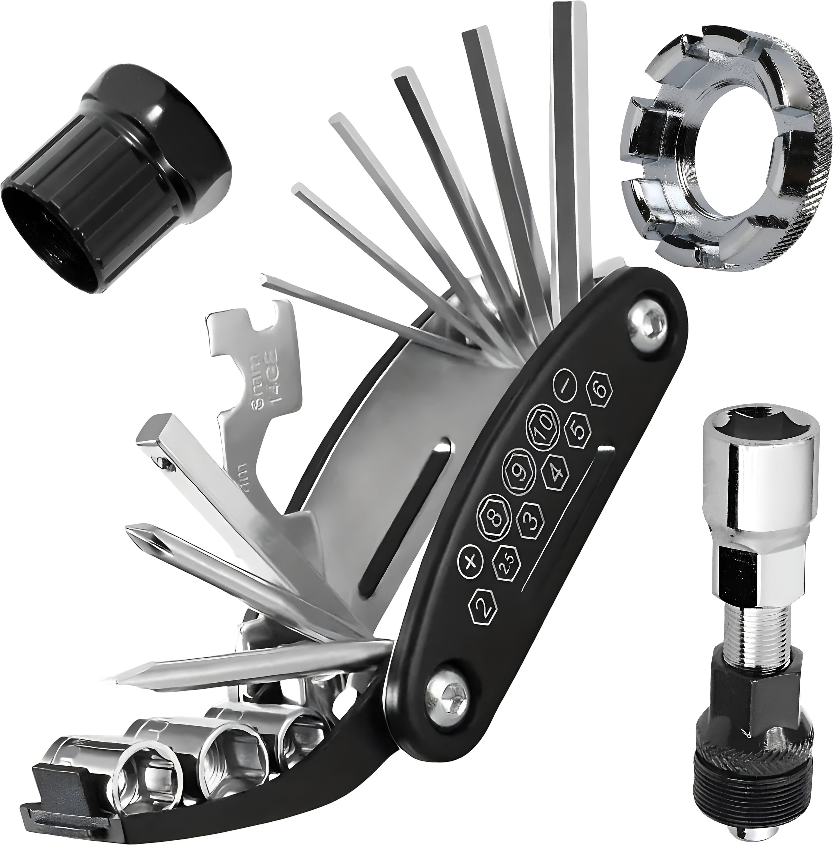 razaiq 16 in1 Cycle Maintenance Tool Kit with Crank Puller, Bottom Bracket Removal Tool Cycling 8 Way Spoke Nipple Key, Bicycle Repair Set for MTB Road-picture-43