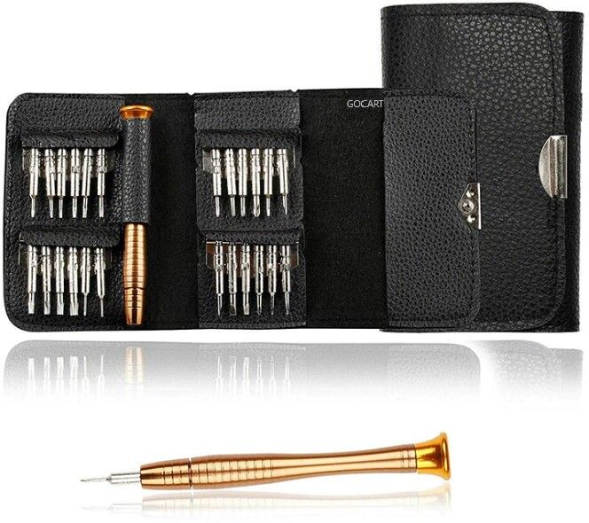 New Screw Driver set For Laptop And Mobile , 25 In 1 Best Quality Precision Screw Driver Tool Kit For All Kind Of Mobile Phone ,PC, Laptop, Tablet , I pad , Computers , Camera , Glasses , Watch , Electronic devices Portable Set Is Easy to carry In Pocket With Leather wallet Screwdriver set , tool kit Camping & Hiking Tool Kit-image-4