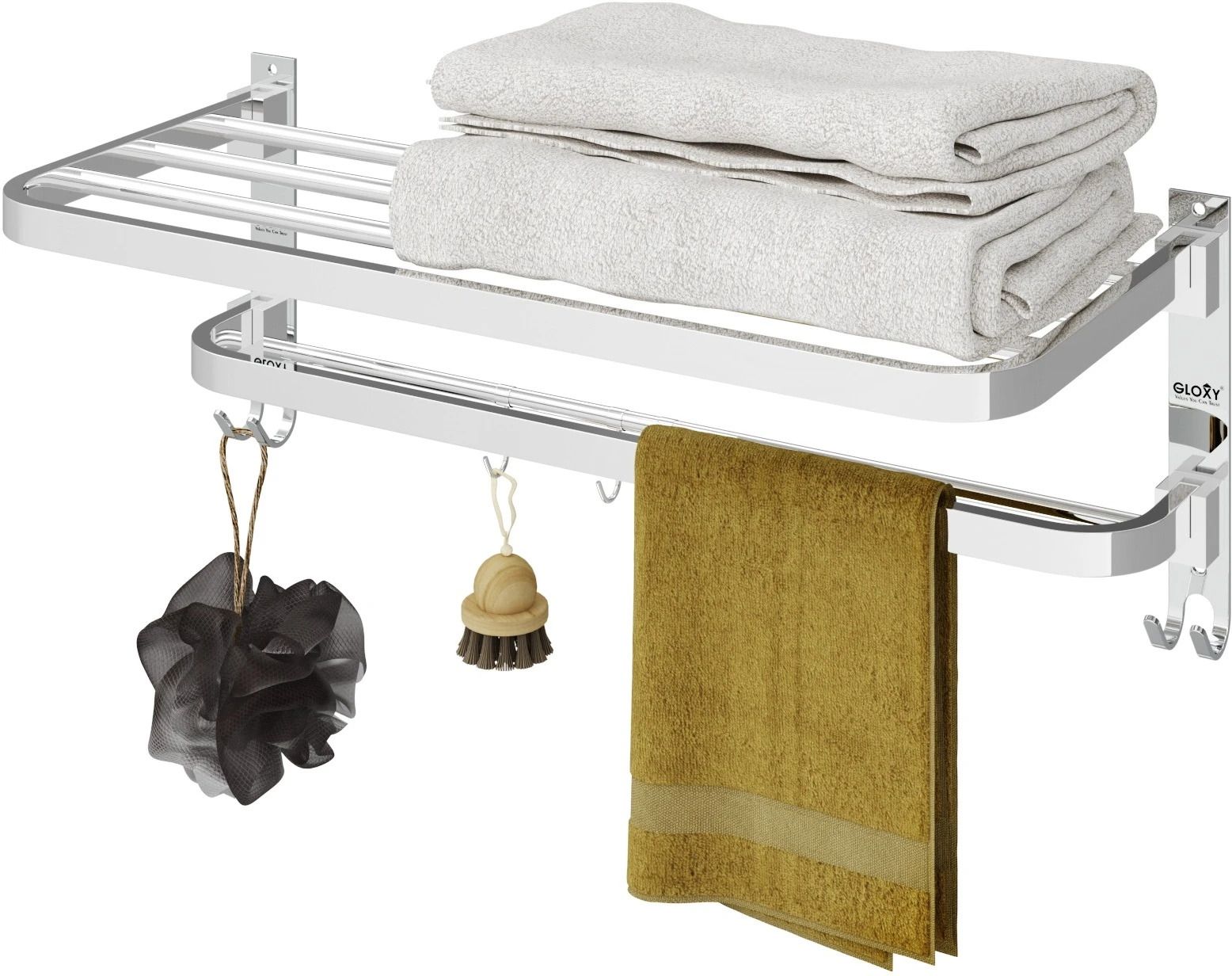 gloxy Stainless Steel Chrome Mirror Finish 24 Inches Folding Towel Rack for Bathroom Stainless Steel Toilet Paper Holder-picture-23