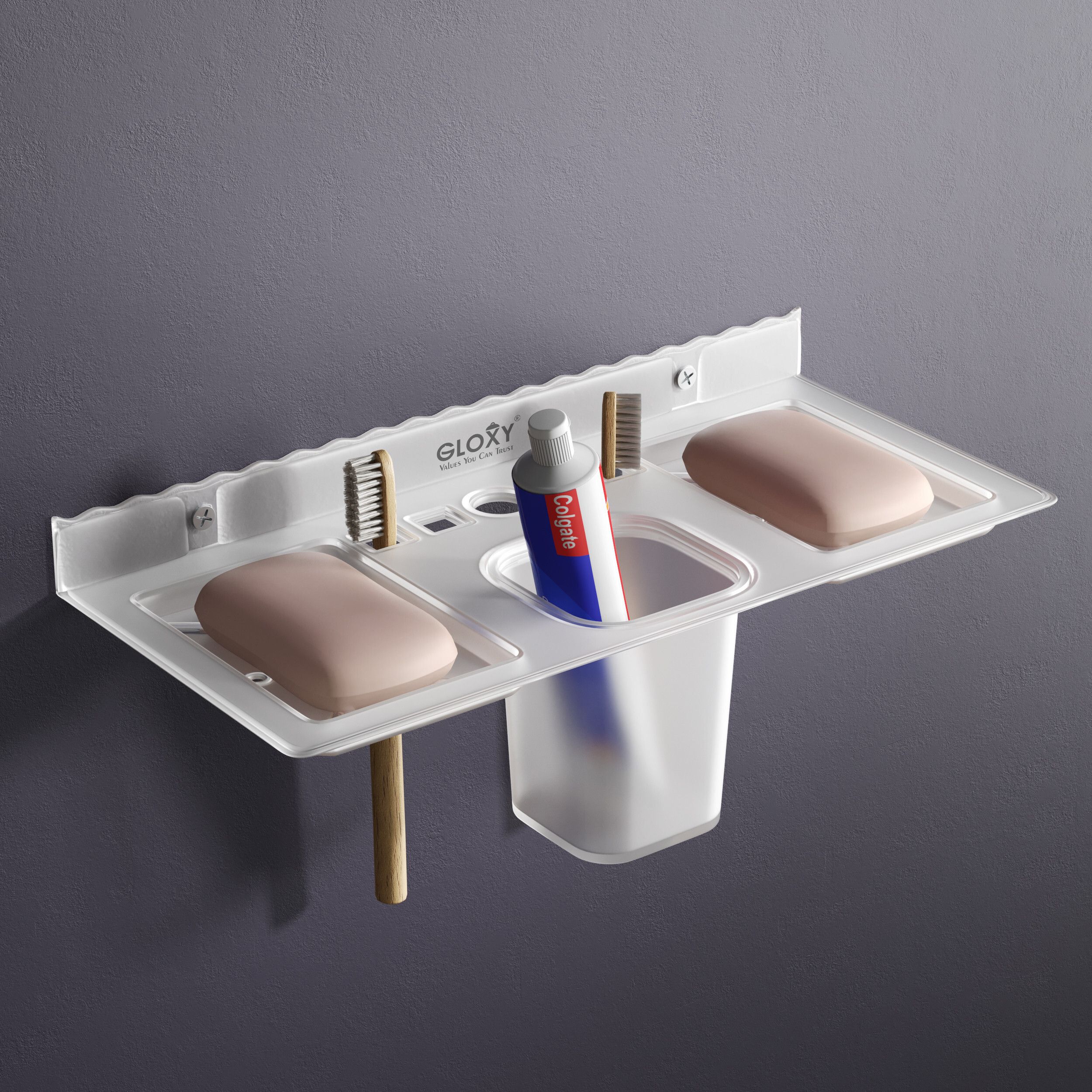 2 in 1 Soap Stand with Toothbrush Rack | Wall Mounted Bathroom Accessory Acrylic Toilet Paper Holder-image-24