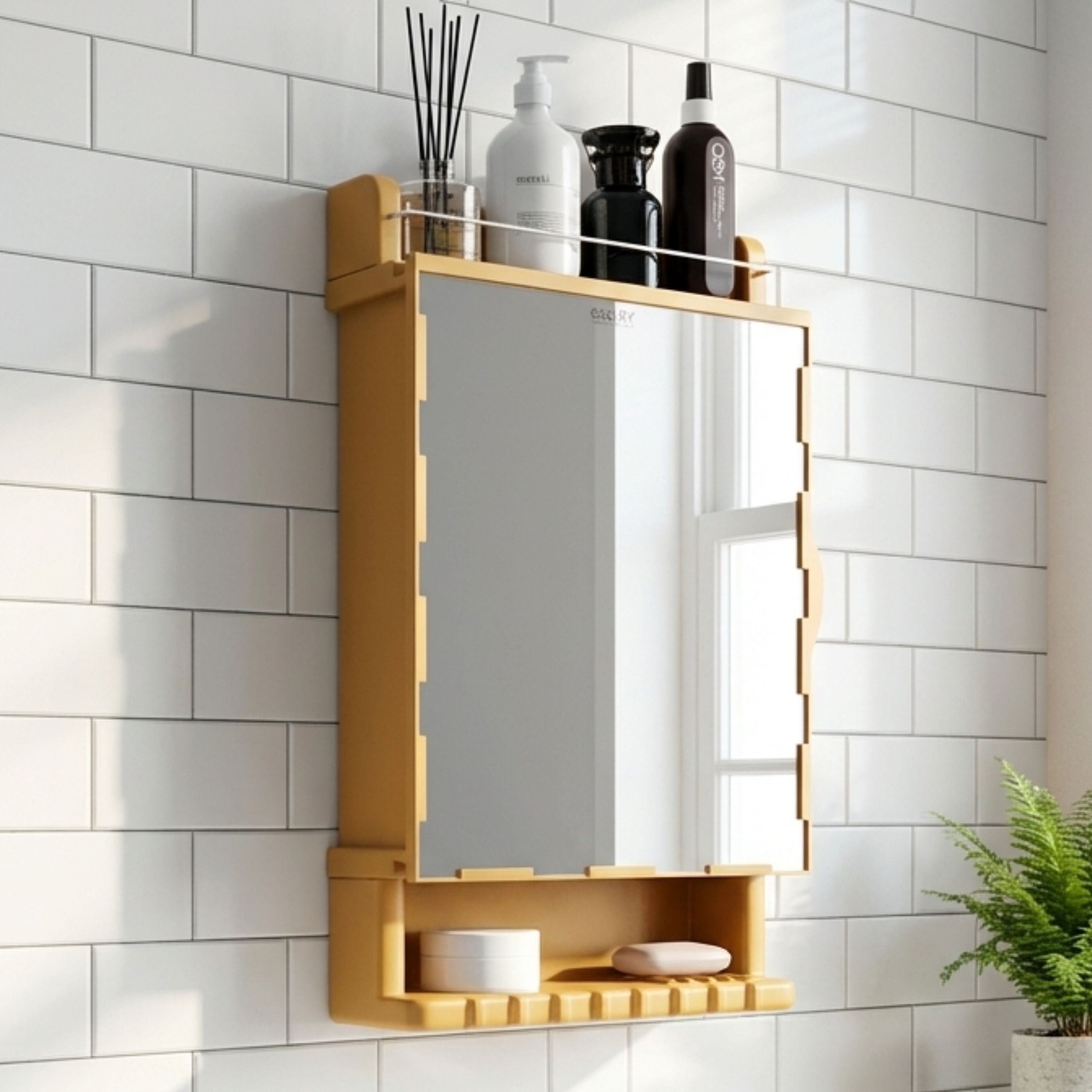 Bathroom Mirror Organizer with Storage Shelf|Wall Mounted Plastic Mirror Cabinet 11.87 inch 4 Bar Towel Rod-image-18