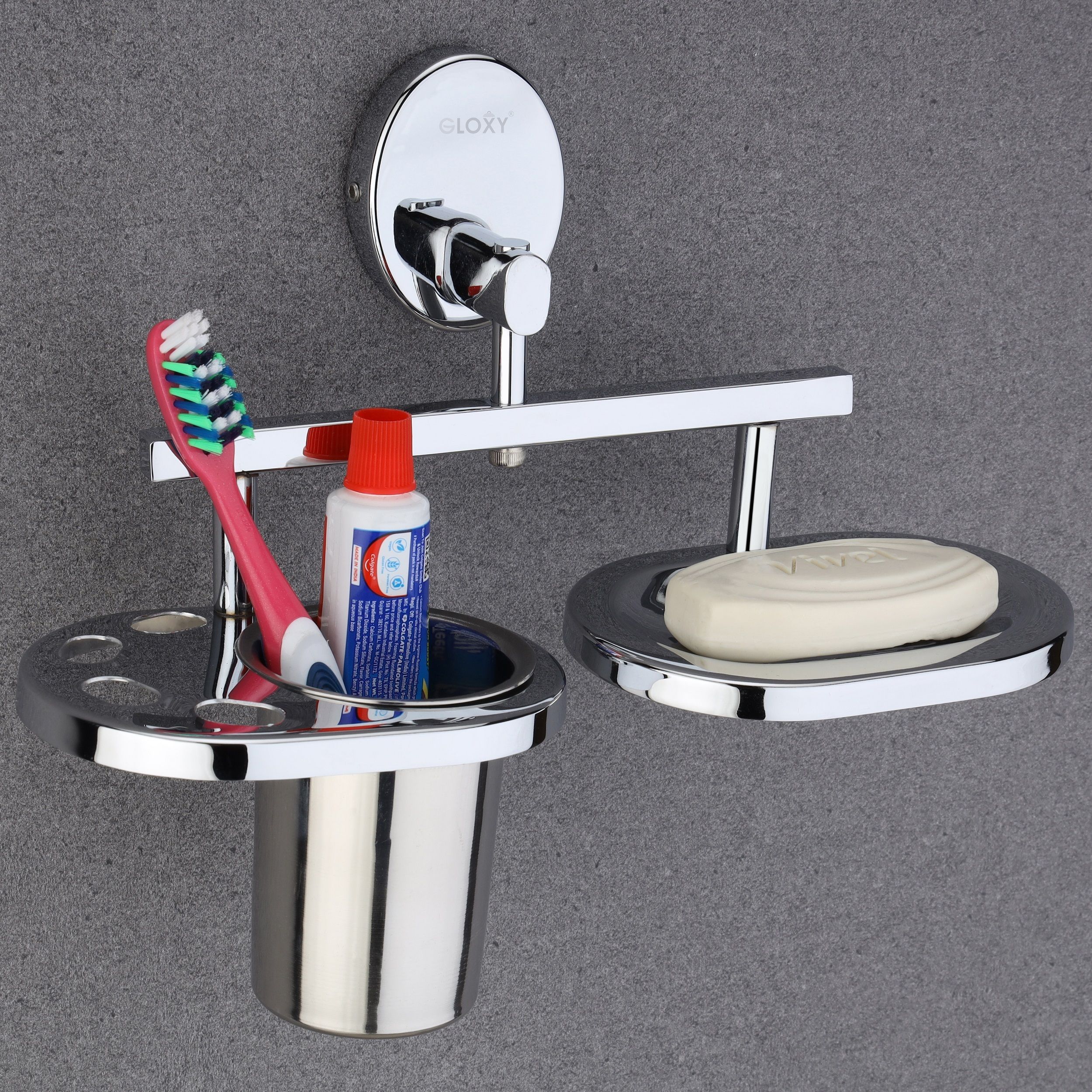 gloxy Toothbrush Holder with Soap Dish | Wall Mounted Bathroom Organizer Rust-Proof 10 inch 2 Bar Towel Rod-picture-27