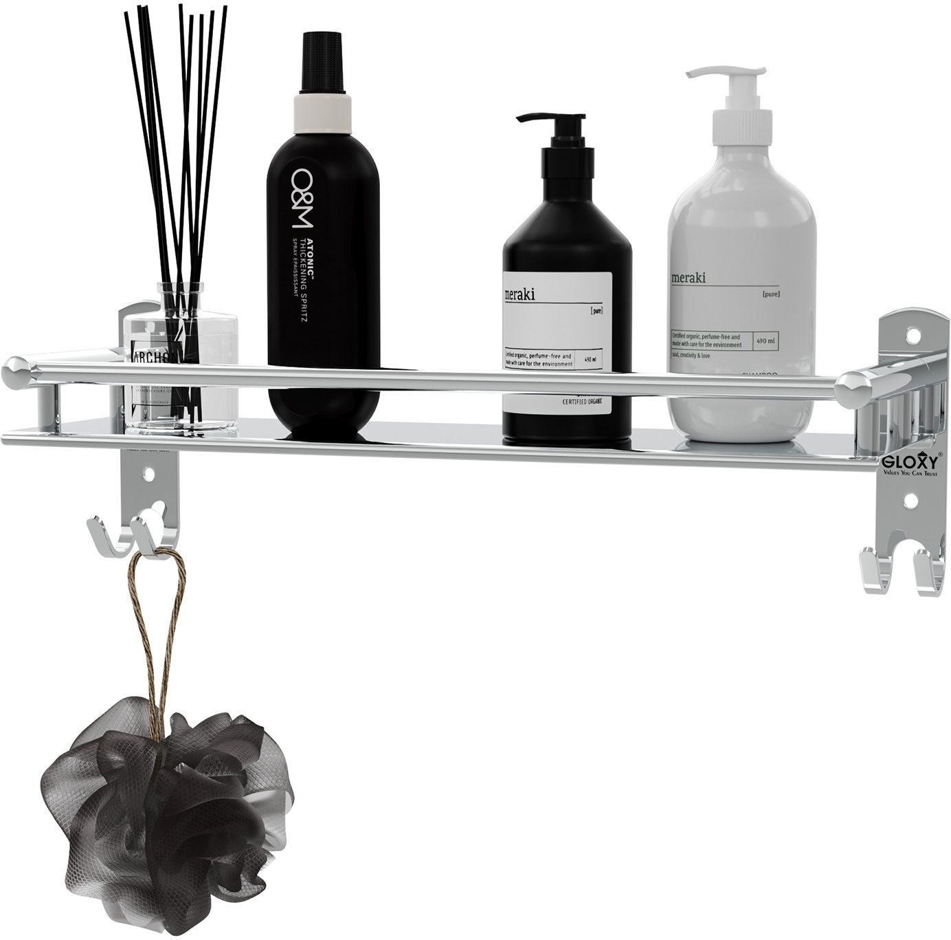 gloxy Bathroom Single Layer Bottle Holder Shampoo Stand Multi Purposes Stainless Steel Wall Shelf-picture-21