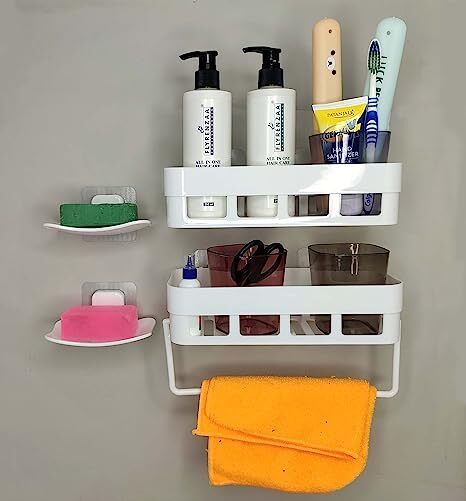 xena Plastic Bathroom Rack Shelf(2 Bathroom Rack + 2 Soap Box + 1 Towel Hanger)-picture-14