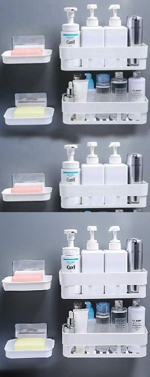 PACK OF 10(5 Bathroom Shelves+ 5 Soap Dish)-Waterproof ABS Plastic Kitchen Bathroom Soap Holder/Bathroom Accessories/Heavy Duty Magic Sticker Single Soap Dishes /Bathroom Hardware/Toothbrush Holder Soap Box/Bathroom Shower Organizer Rack Shelf/Dishwasher Liquid, Brush,Cloth, Soap/Wall Mount No Driling Required Plastic Wall Shelf-White Colour Plastic Wall Shelf-image-25