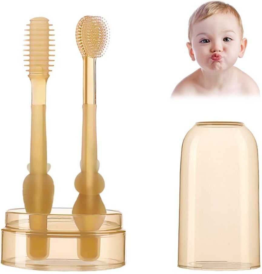 Baby Oral Cleaning Brush 3 In 1 Toothbrush Tongue Brush BPA Free Soft Silicone Soft Toothbrush