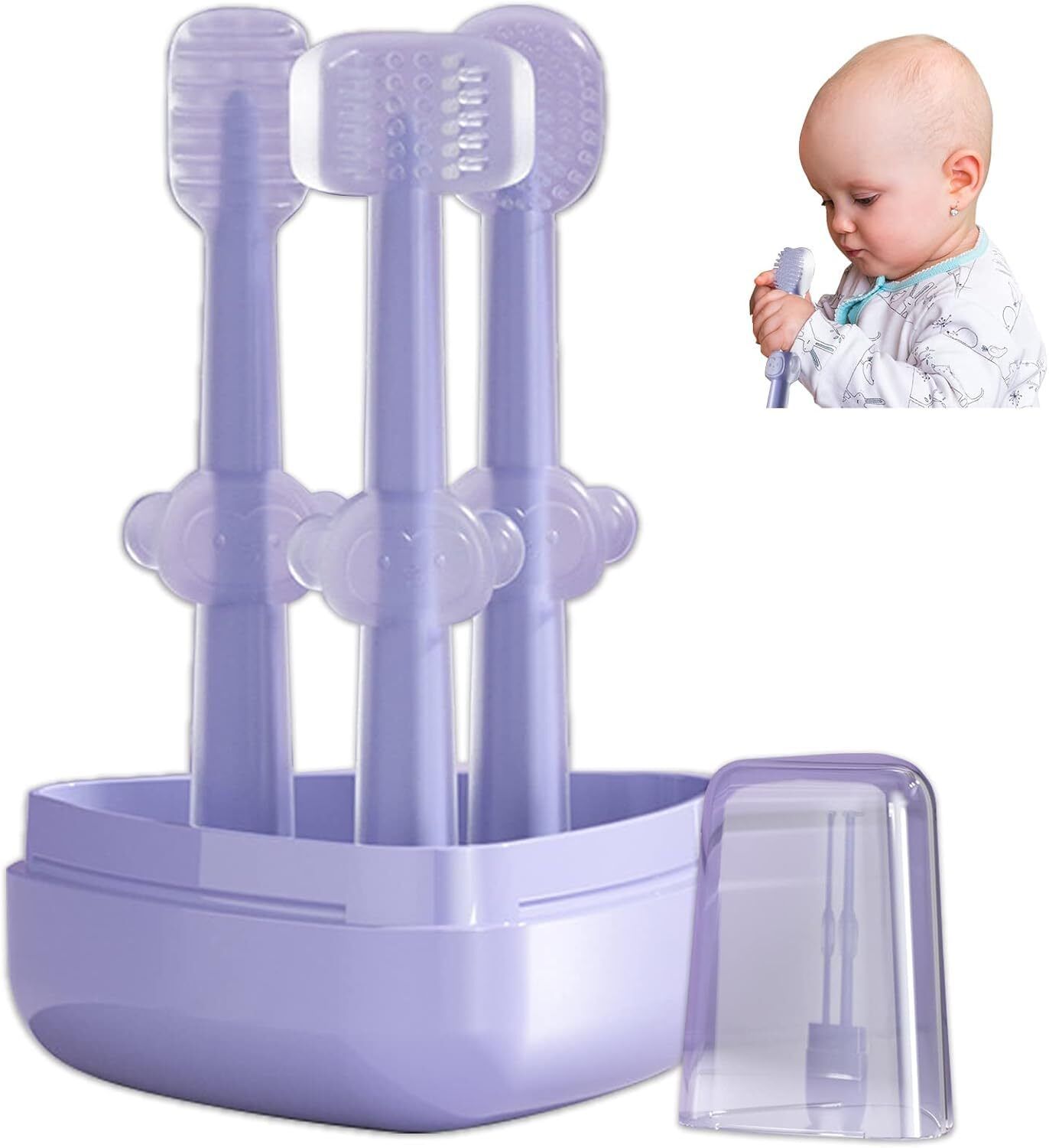 3 Pecs Set Silicone Toddler Toothbrushes for 0 to 18 Months Baby Extra Soft Toothbrush