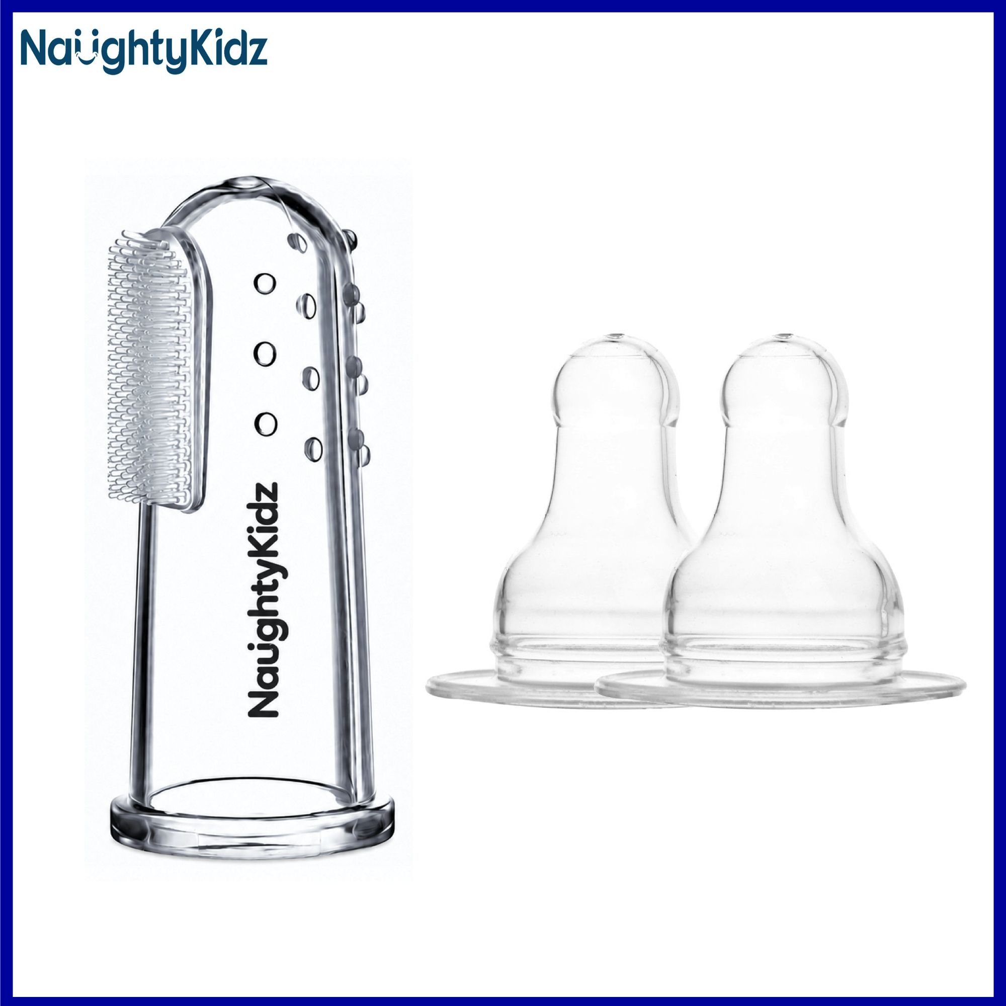 naughty kidz Combo of 1 Silicone Baby Finger Toothbrush & 2 Anti-Colic Silicone Nipple Teat Ultra Soft Toothbrush-picture-19
