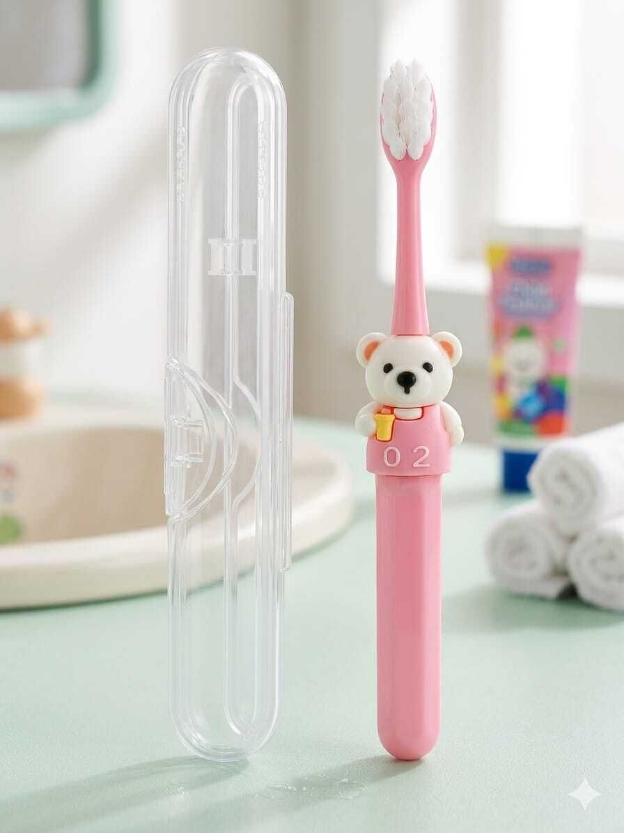 magic pebbles Kids Cartoon Bear Toothbrush for Babies & Toddlers, Soft Bristles 3 Year+ Pink Extra Soft Toothbrush-picture-11