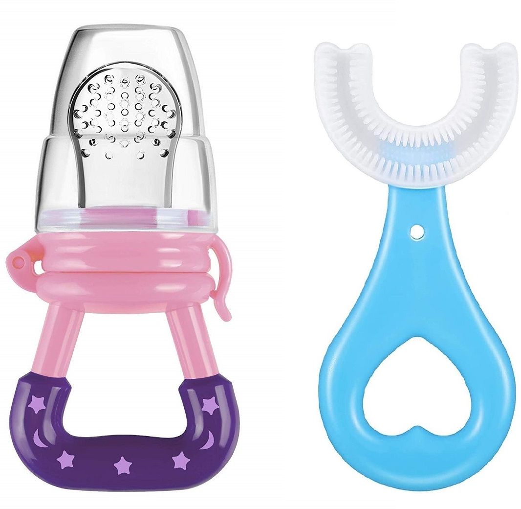 Baby Fruit Food Feeder Nibbler Pacifier , Soft U Shaped Silicone brush For Kids Extra Soft Toothbrush-image-31
