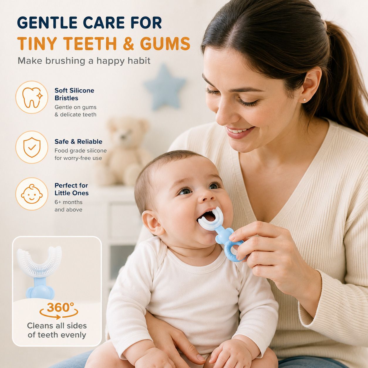 kidora traders U Shaped 360° Silicone Baby Toothbrush, Soft BPA Free. Soft Toothbrush-picture-8