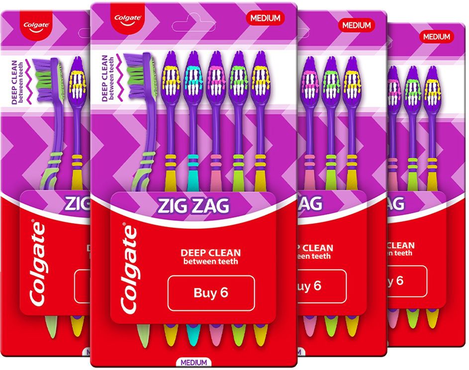 ZigZag Medium Bristle Toothbrush Compact Brush Head for Deep Cleansing (6pc x 4) Medium Toothbrush-image-23