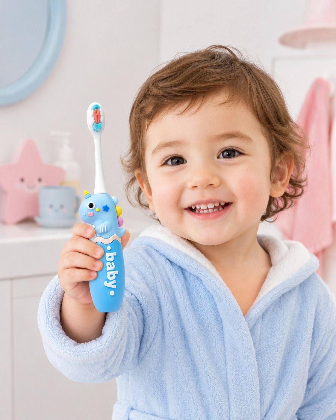 kid protector Kids Toothbrush for Boys & Girls | Cute Dinosaur Handle Toothbrush | Blue Colour Extra Soft Toothbrush-picture-34