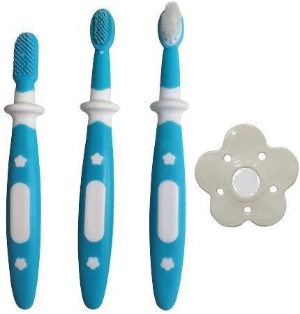 Baby 3 Stage Training Toothbrush Set with Anti Choking Shield, BPA Free, Soft Toothbrush