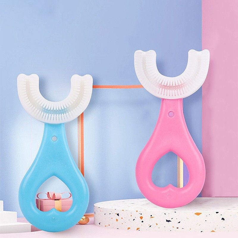 dc decorio Children Infant Toothbrush 360 Degree U-shaped For 2-6 Years Mouth-Cleaning Silicone Clean Brushing Kids Teeth Dental Care Hand-Held Version COMBO Soft Toothbrush-picture-27