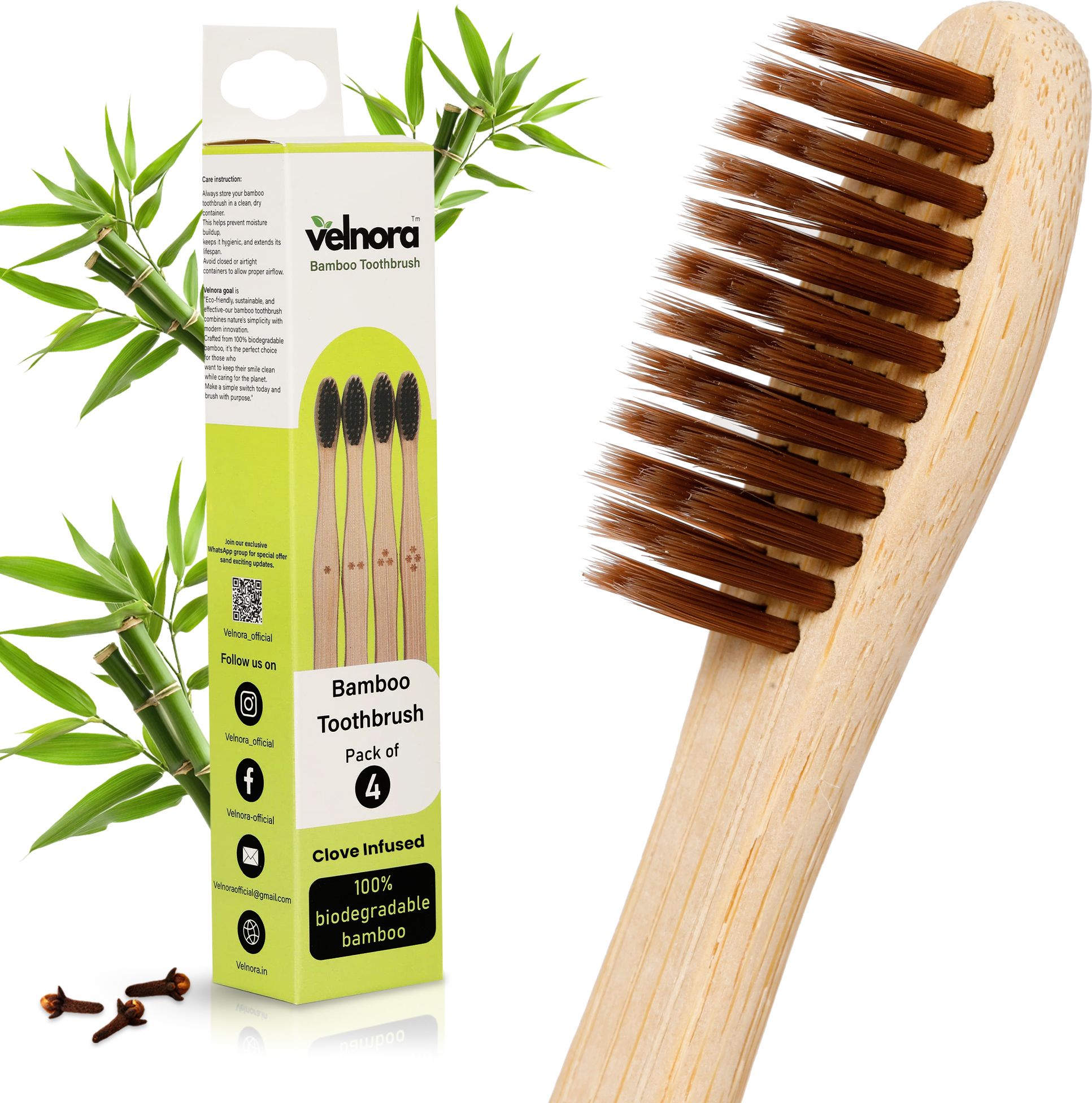 velnora Natural Bamboo Toothbrush Clove infused - Soft & BPA Free, Toothbrush for Family Soft Toothbrush-picture-21